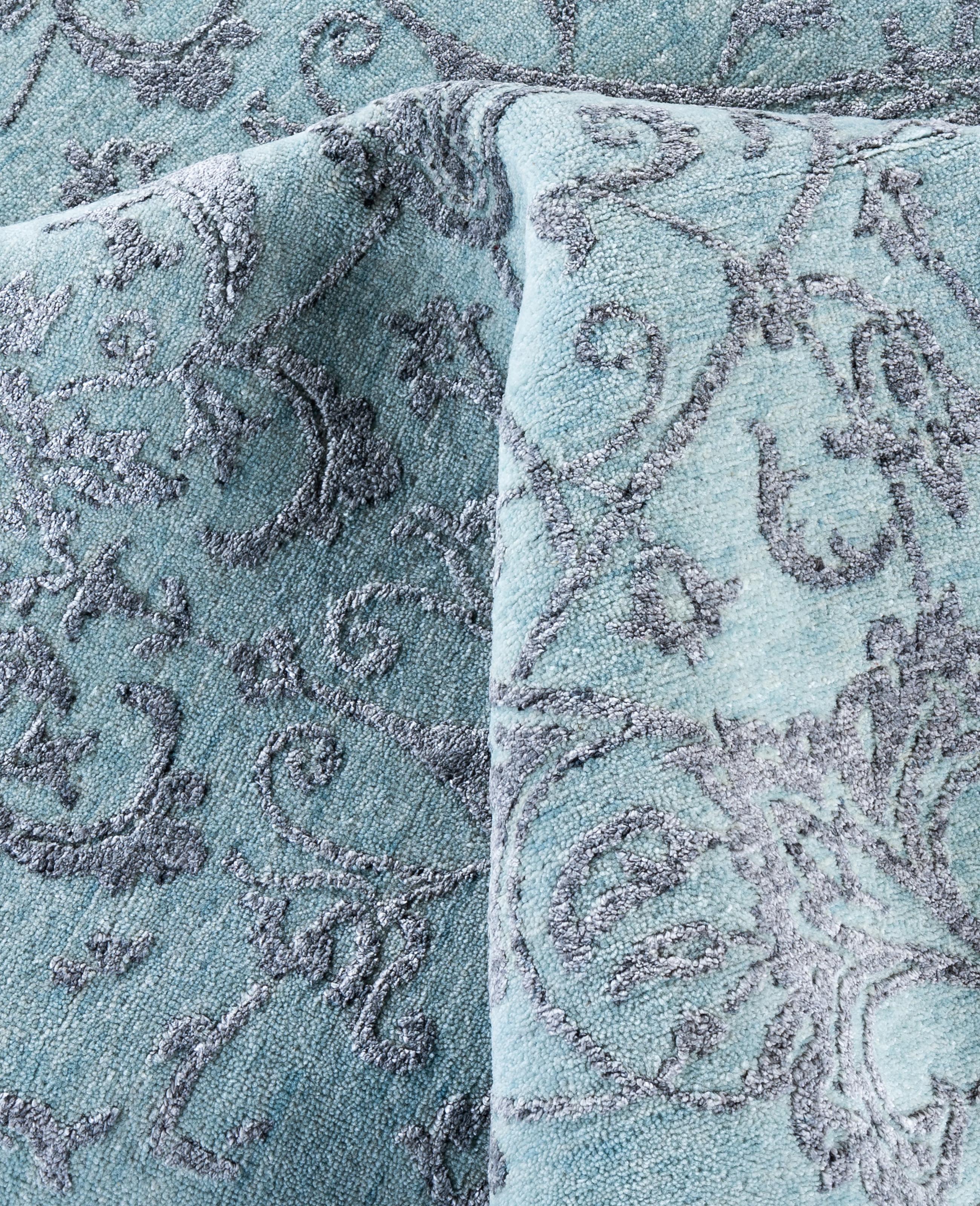 Laine Tapis traditionnel abstrait bleu clair noué à la main 9' 0
