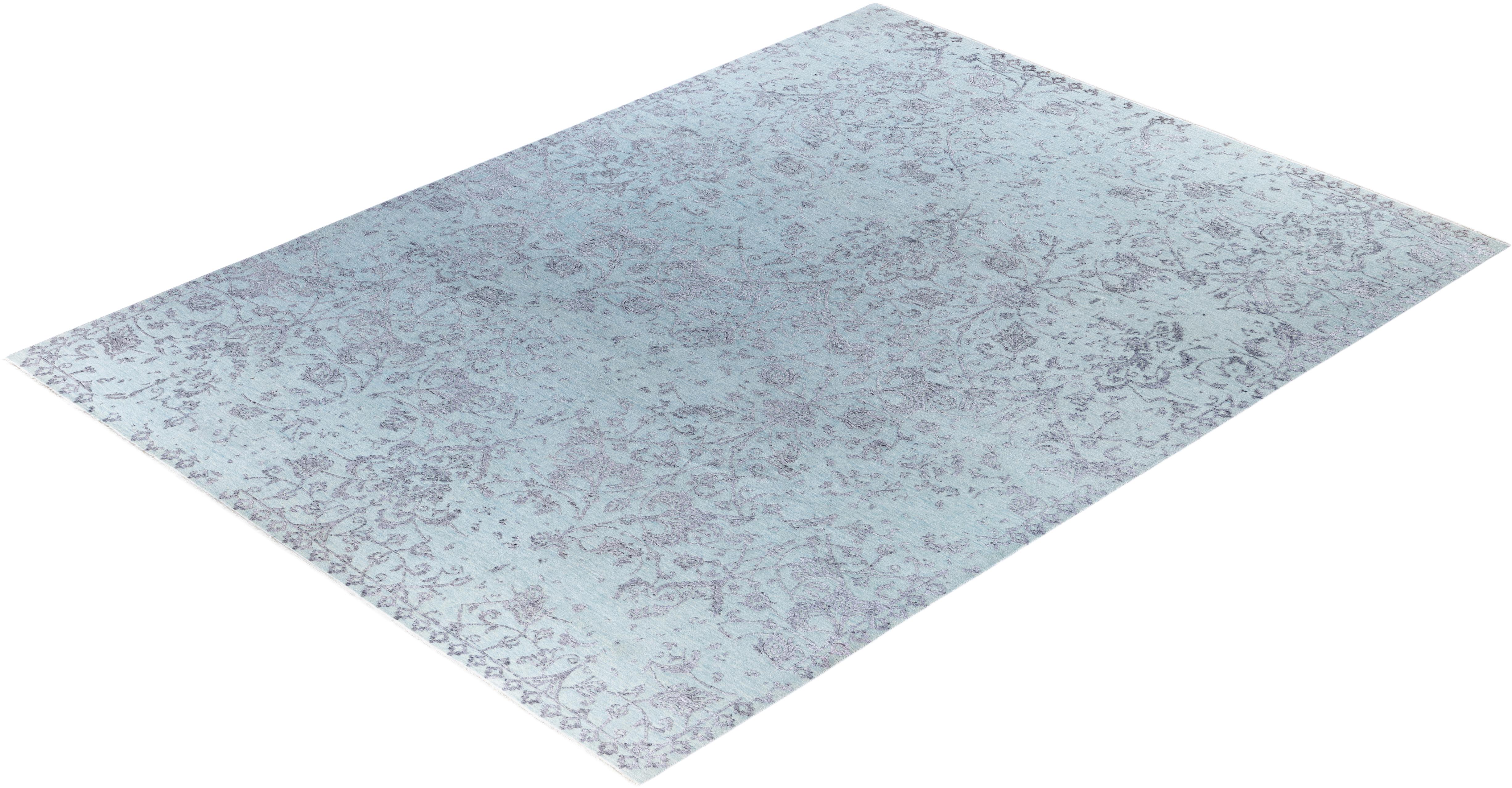 Tapis traditionnel abstrait bleu clair noué à la main 9' 0