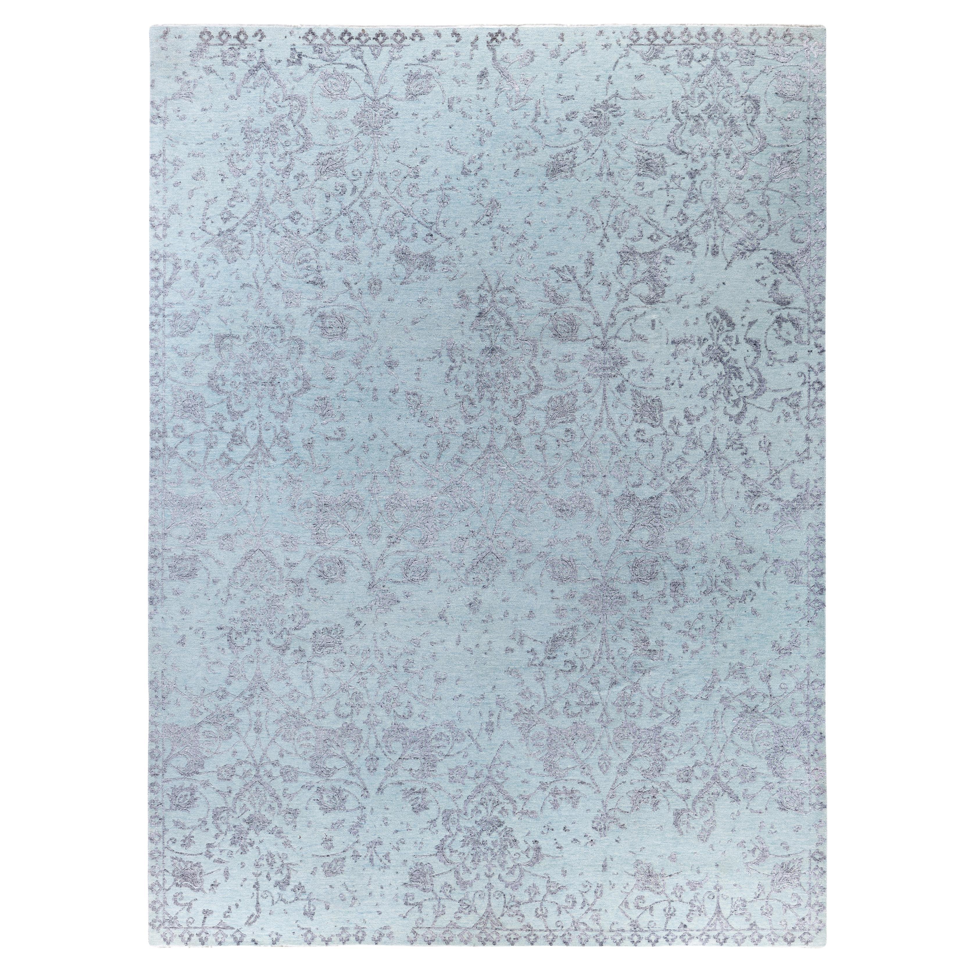 Tapis traditionnel abstrait bleu clair noué à la main 9' 0" x 12' 1" en vente