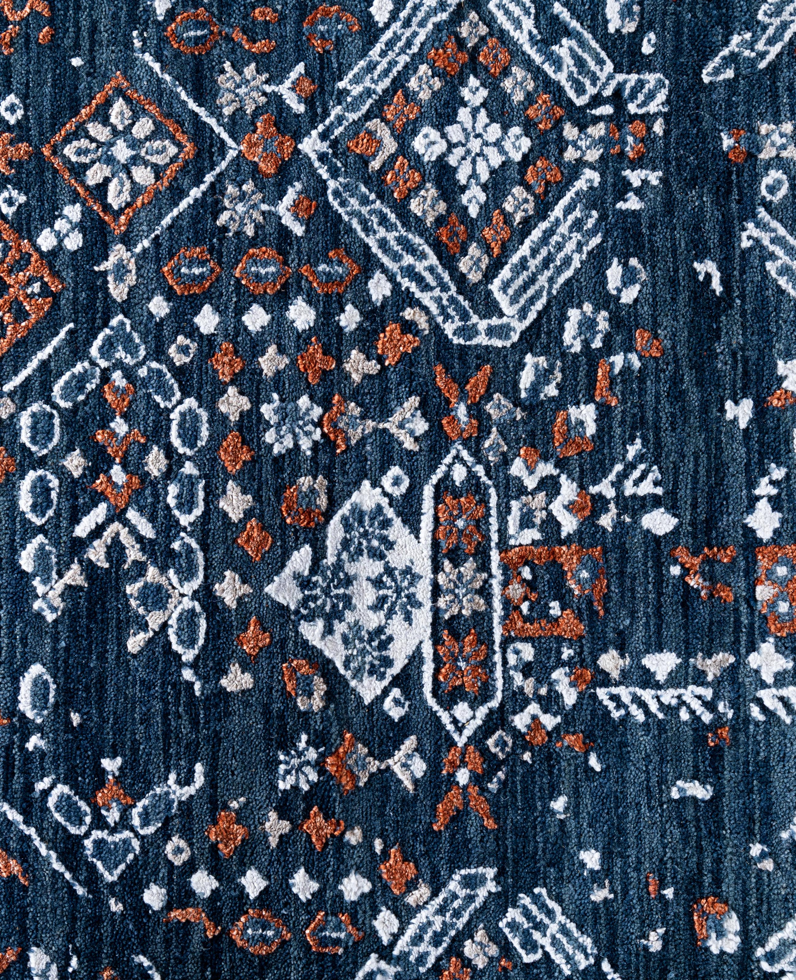 Indiano Traditional Abstract Wool, Silk Hand Knoted Navy Area Rugs 7' 10