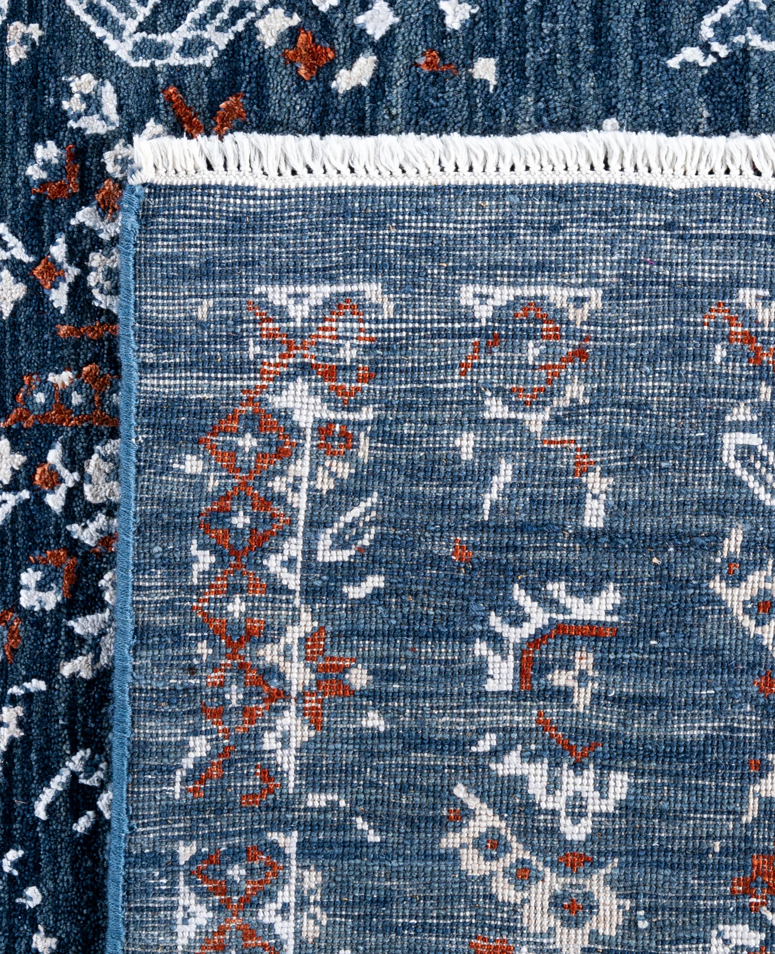 Traditional Abstract Wool, Silk Hand Knoted Navy Area Rugs 7' 10