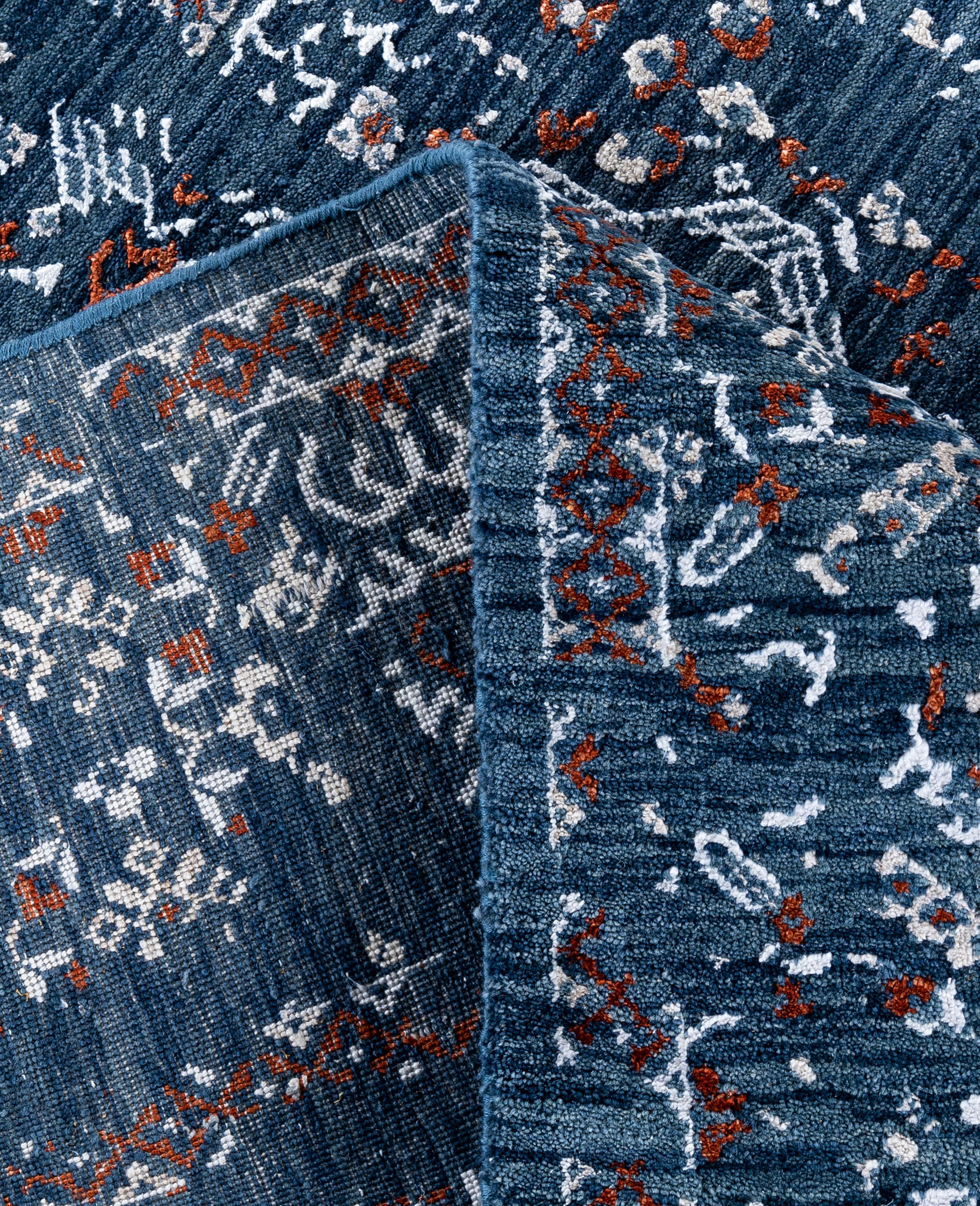 XXI secolo e contemporaneo Traditional Abstract Wool, Silk Hand Knoted Navy Area Rugs 7' 10