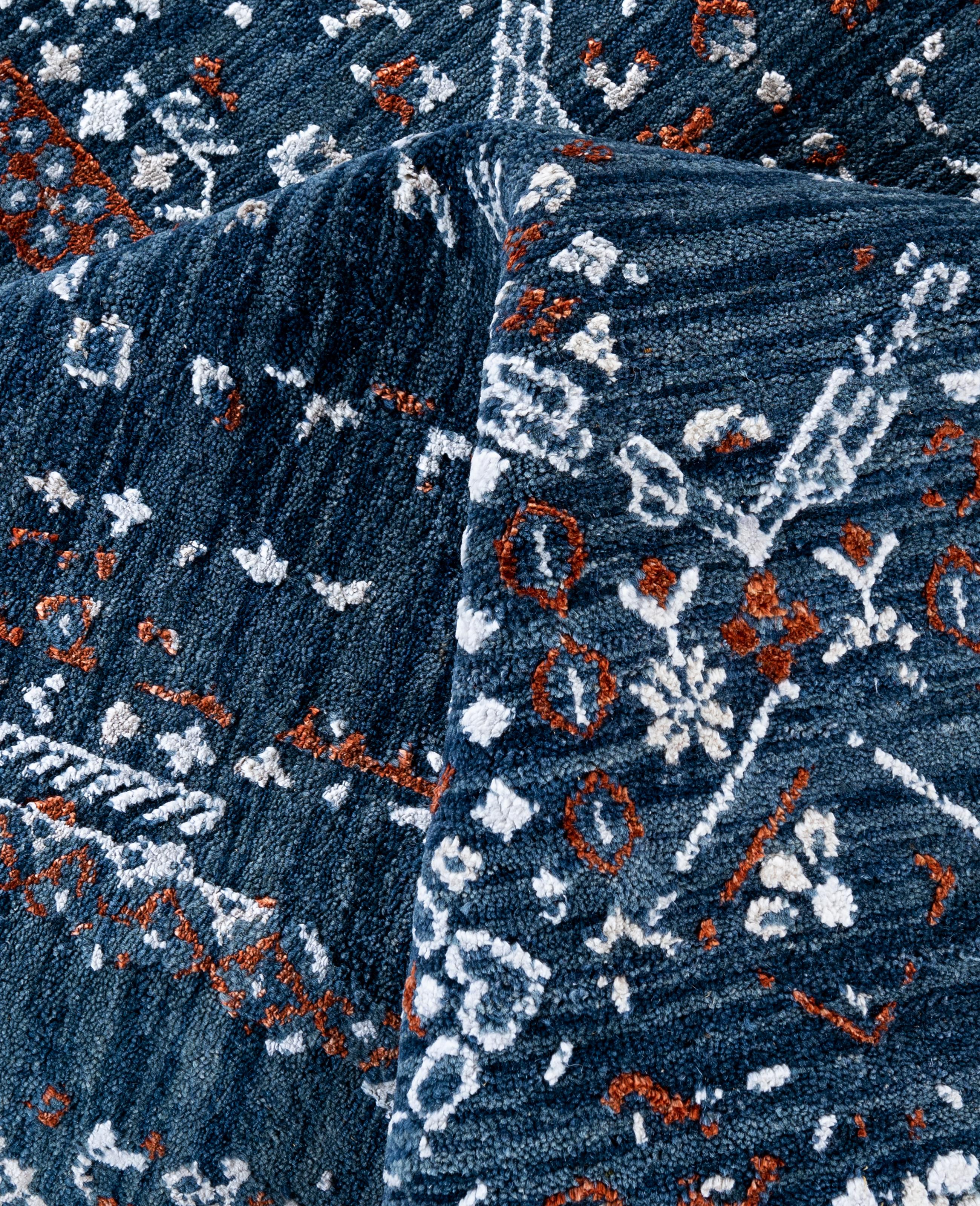Lana Traditional Abstract Wool, Silk Hand Knoted Navy Area Rugs 7' 10