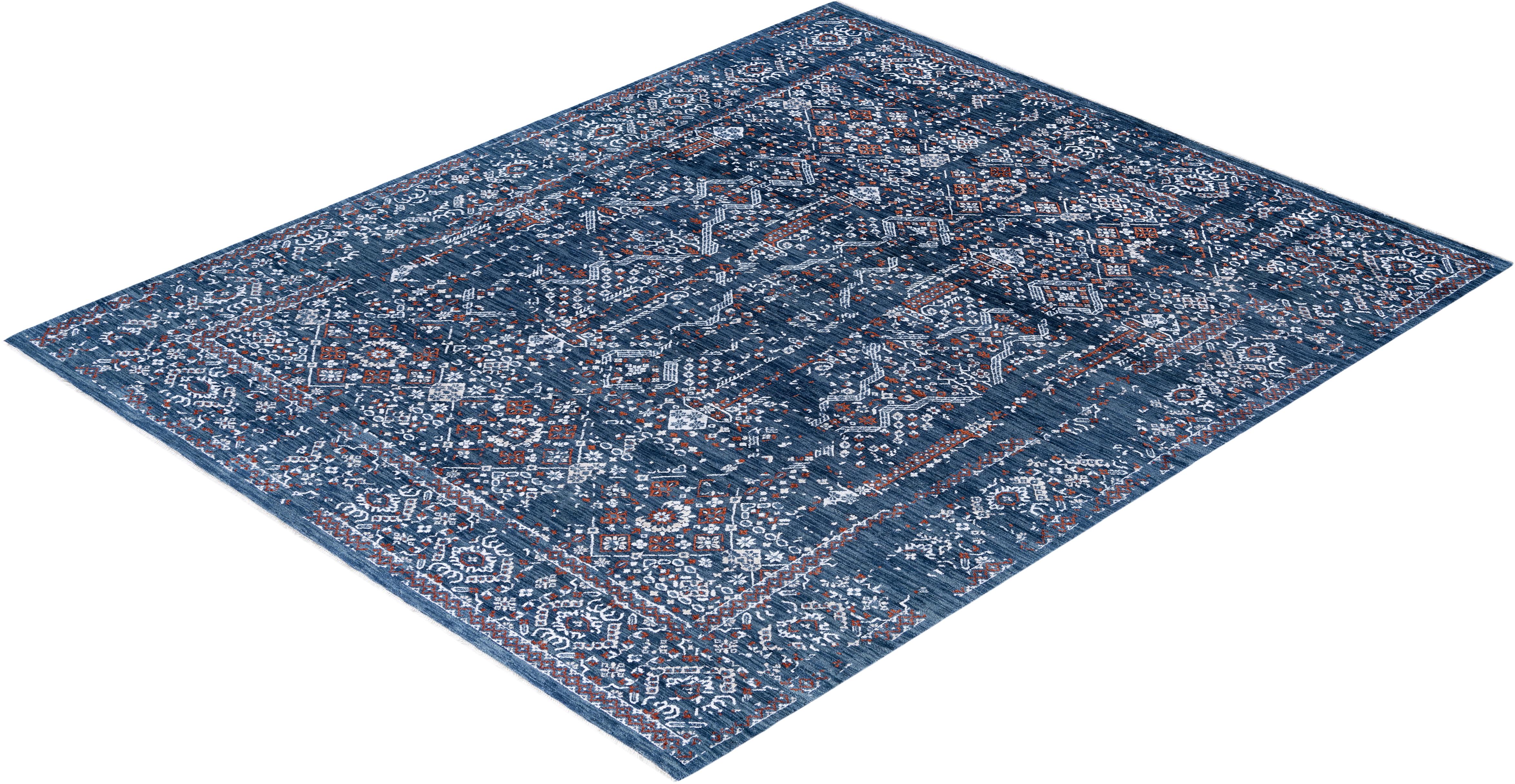 Traditional Abstract Wool, Silk Hand Knoted Navy Area Rugs 7' 10