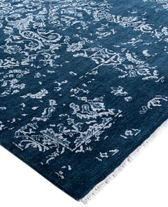 Traditional Abstract Wool, Silk Hand Knotted Navy Area Rug 8' 0" x 9' 10"