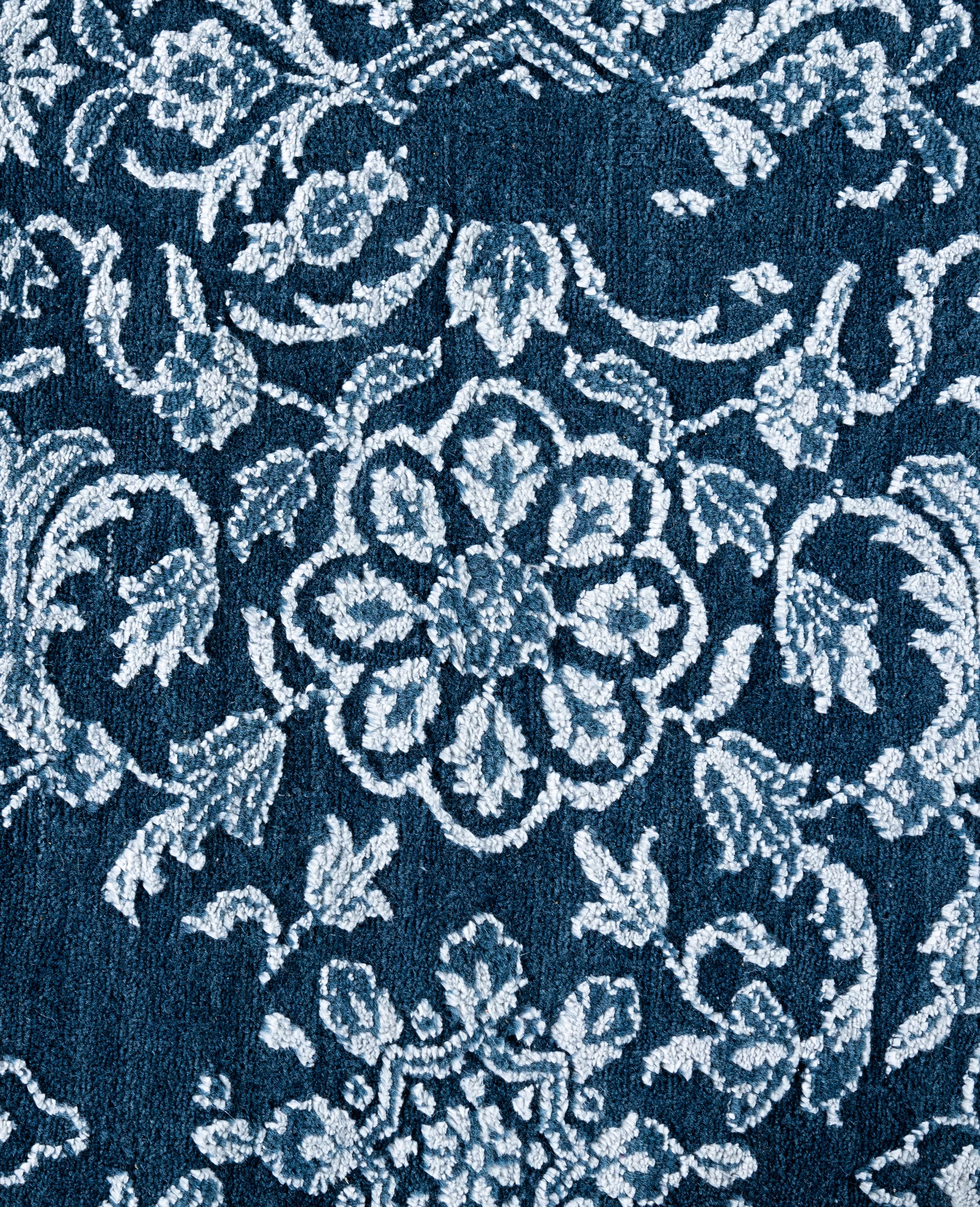 Indiano Traditional Abstract Wool, Silk Hand Knotted Navy Area Rugs 8' 0