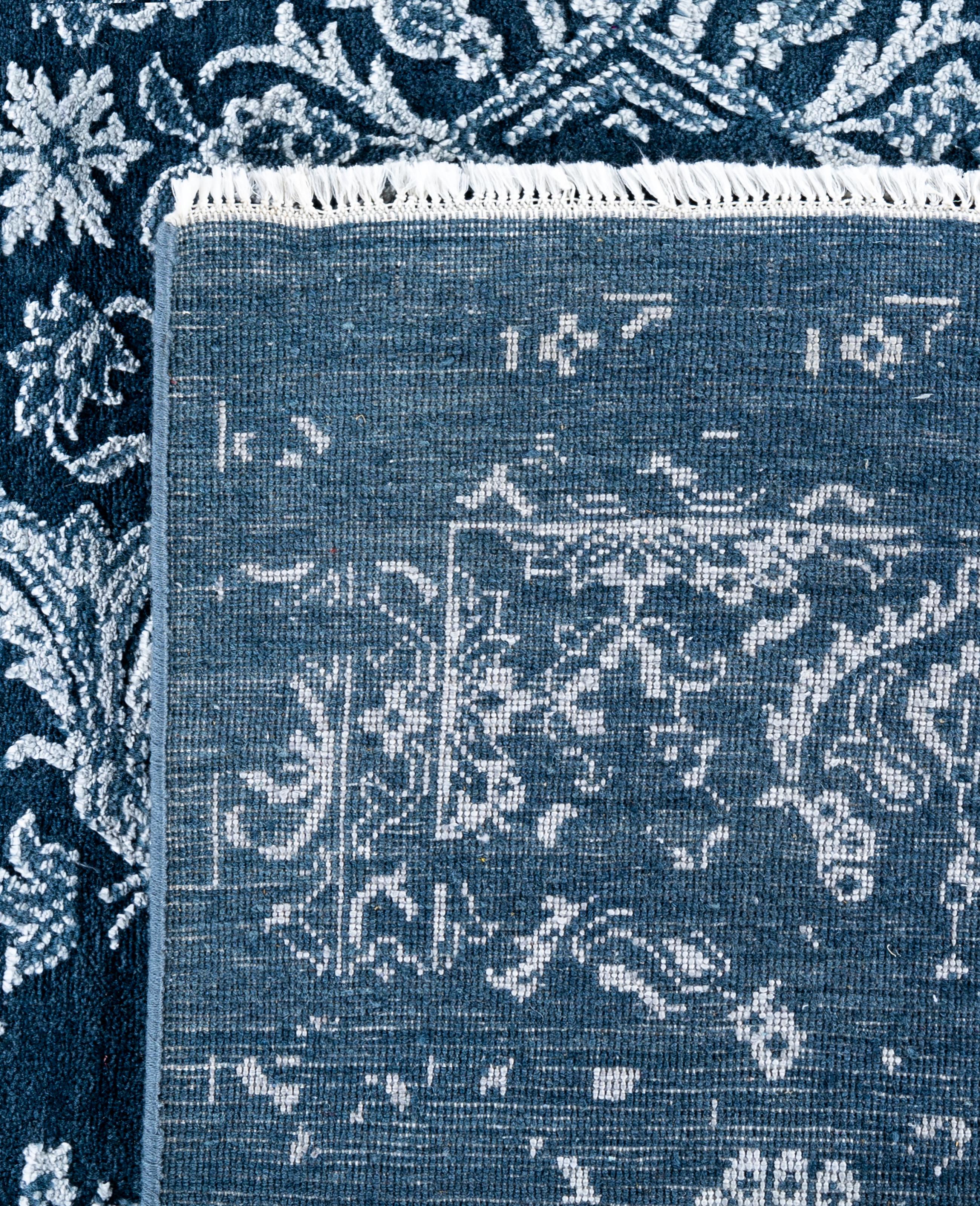 Traditional Abstract Wool, Silk Hand Knotted Navy Area Rugs 8' 0