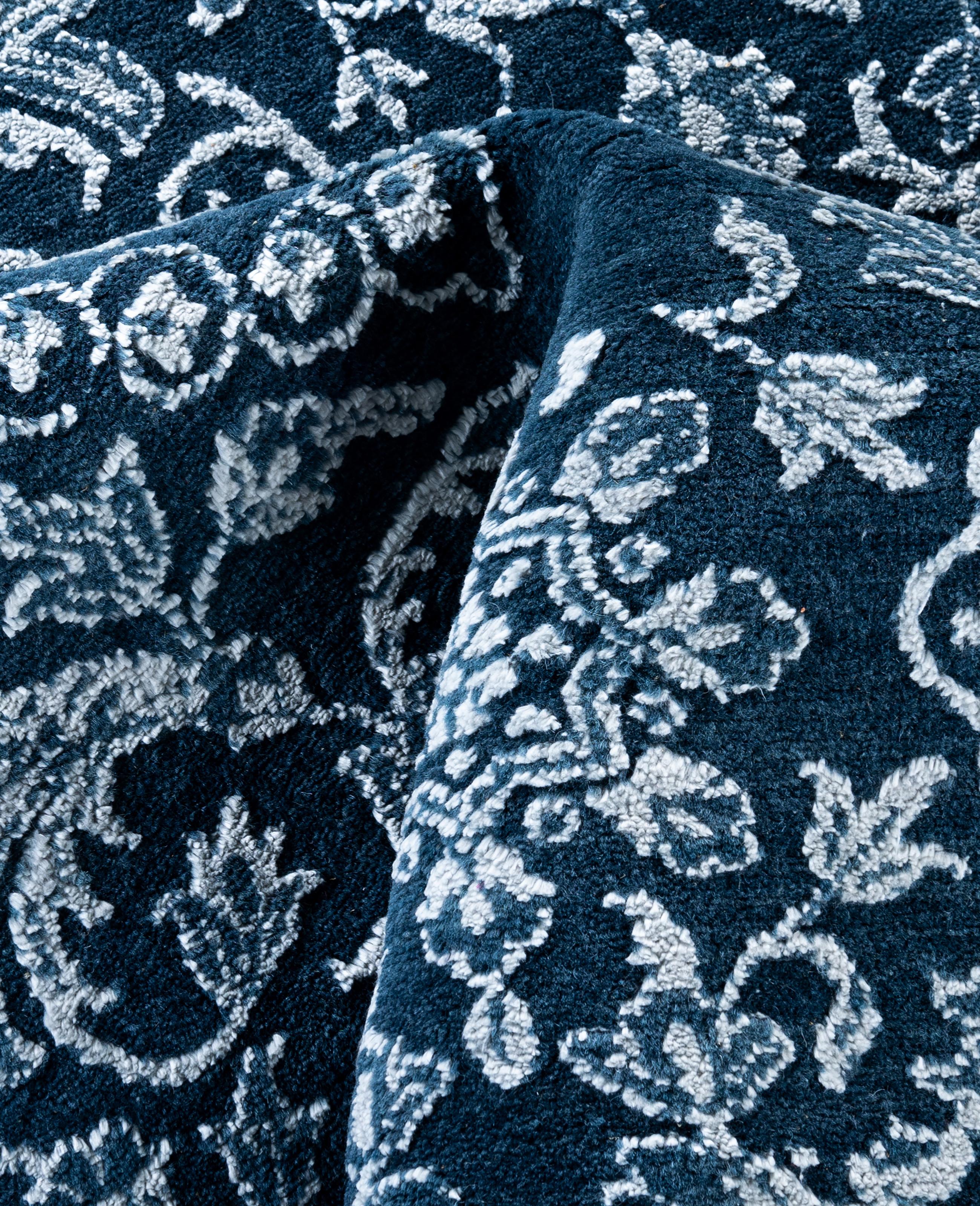 Lana Traditional Abstract Wool, Silk Hand Knotted Navy Area Rugs 8' 0