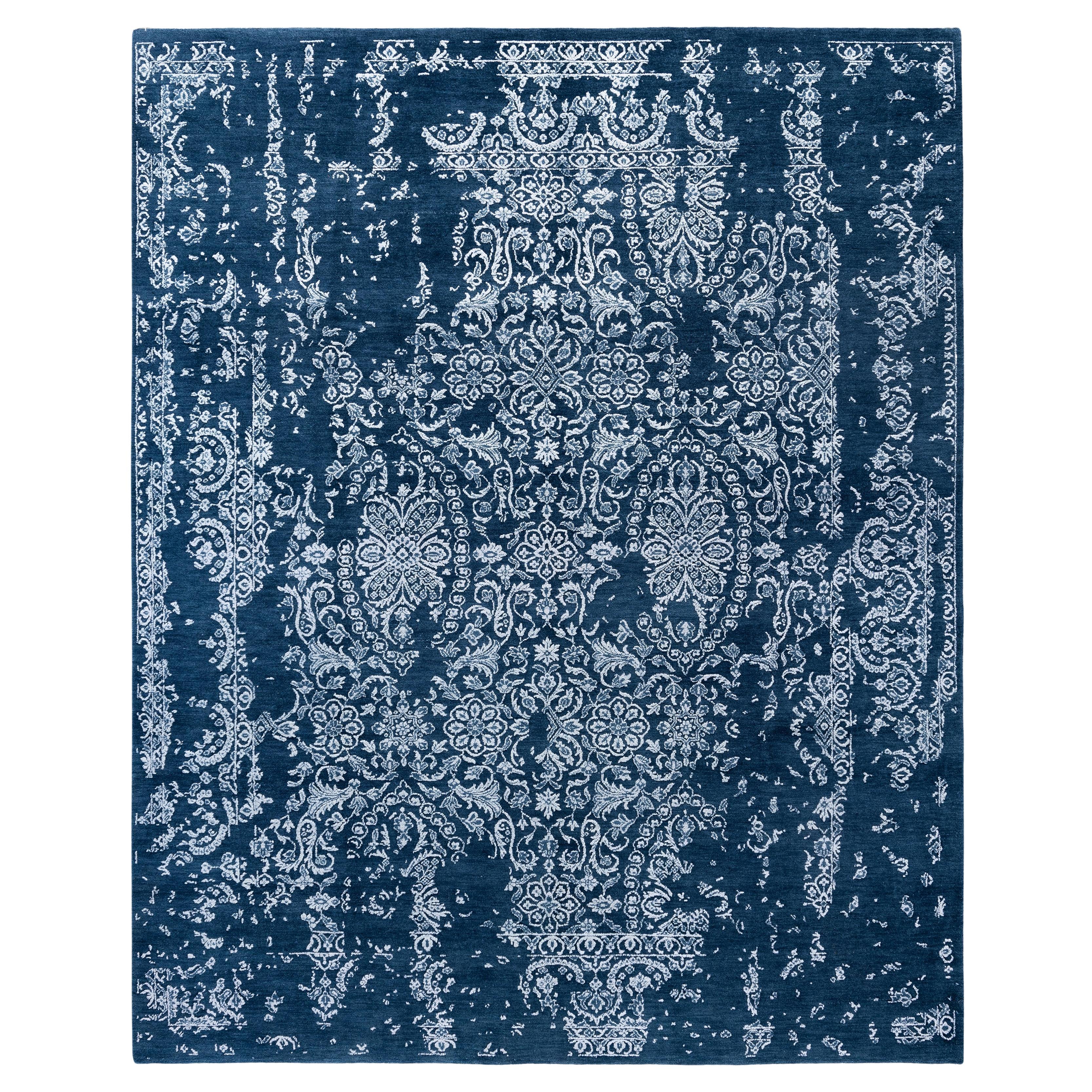Traditional Abstract Wool, Silk Hand Knotted Navy Area Rugs 8' 0" x 9' 10"