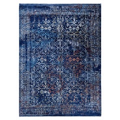 Traditional Abstract Wool, Silk Hand Knotted Navy Area Rug 9
 0" x 12
 3"