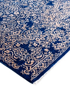 Traditional Abstract Wool, Silk Hand Knotted Navy Area Rug 9' 0" x 12' 4"