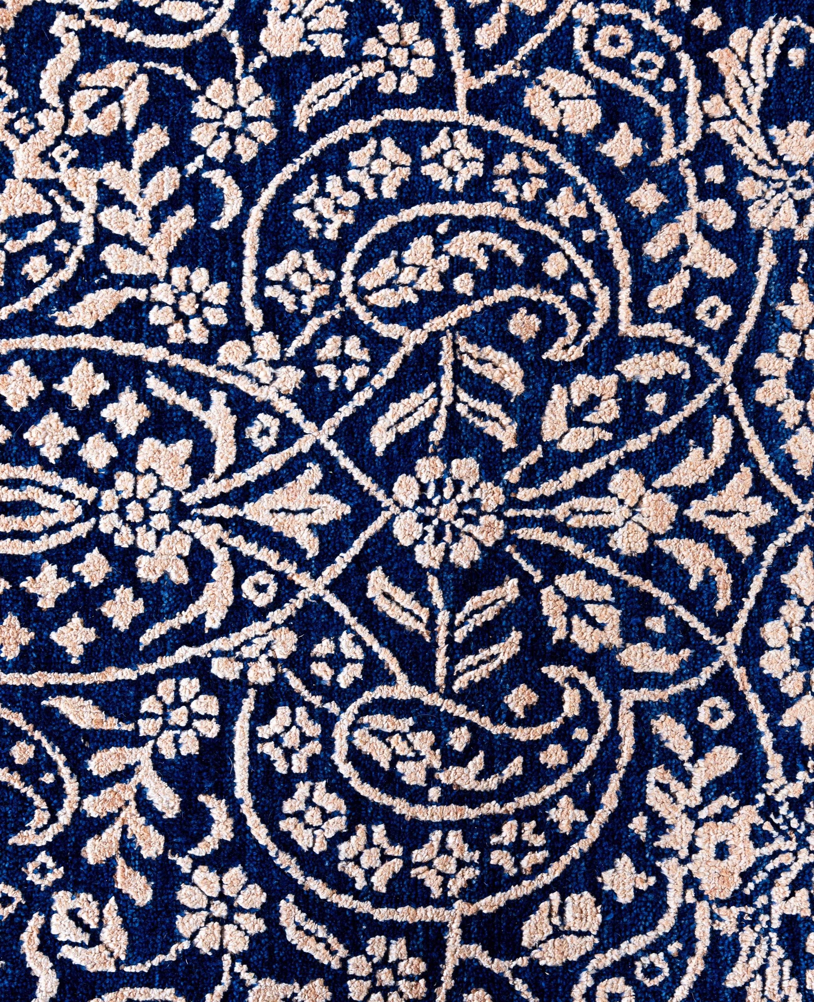 Indiano Traditional Abstract Wool, Silk Hand Knoted Navy Area Rugs 9' 0