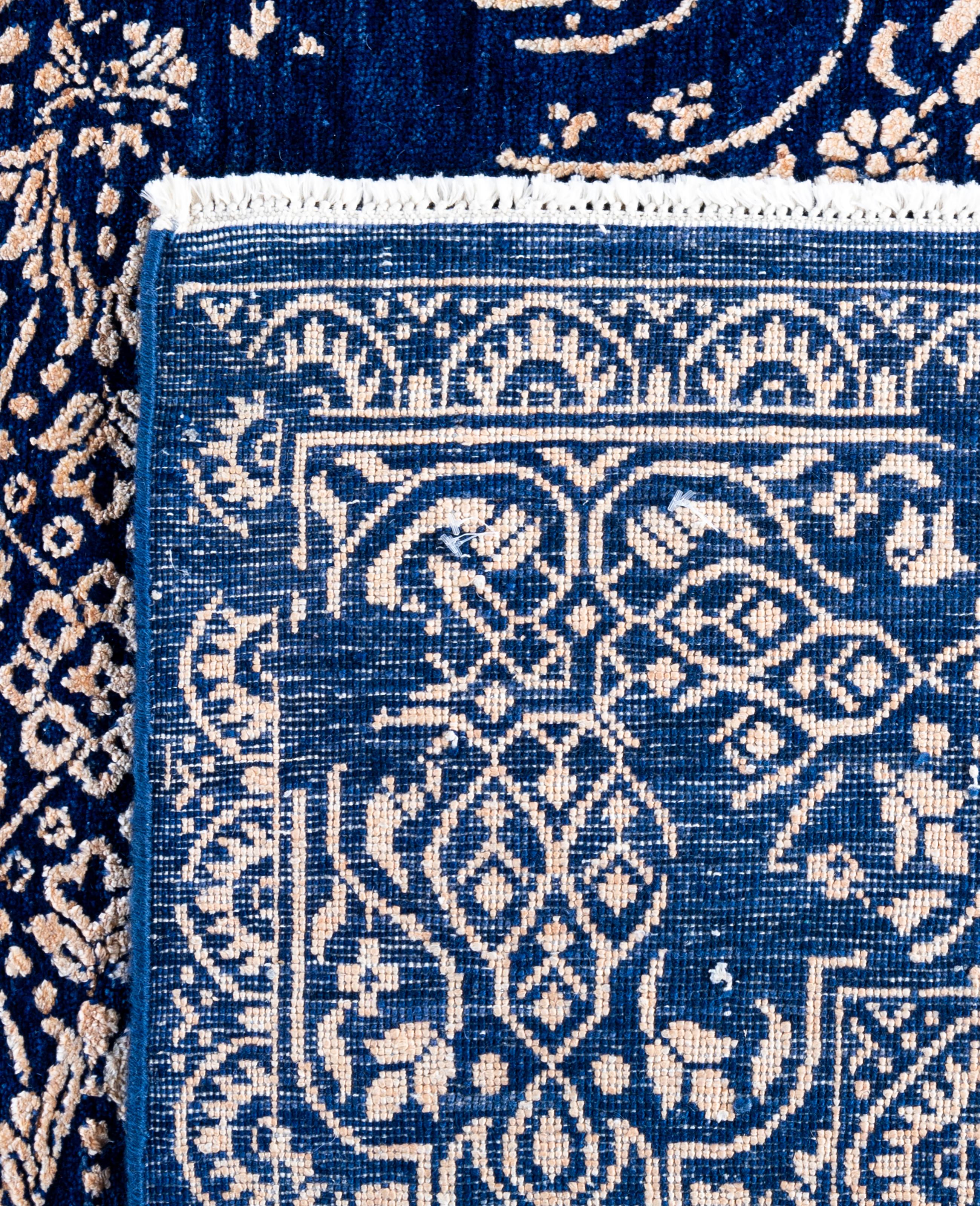 Traditional Abstract Wool, Silk Hand Knoted Navy Area Rugs 9' 0