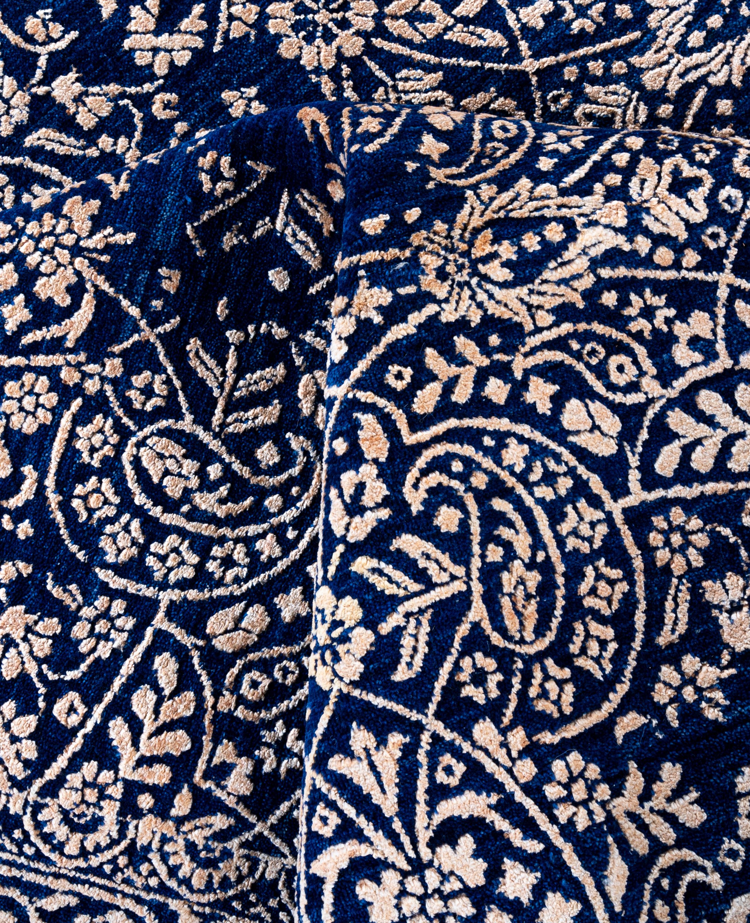 Lana Traditional Abstract Wool, Silk Hand Knoted Navy Area Rugs 9' 0