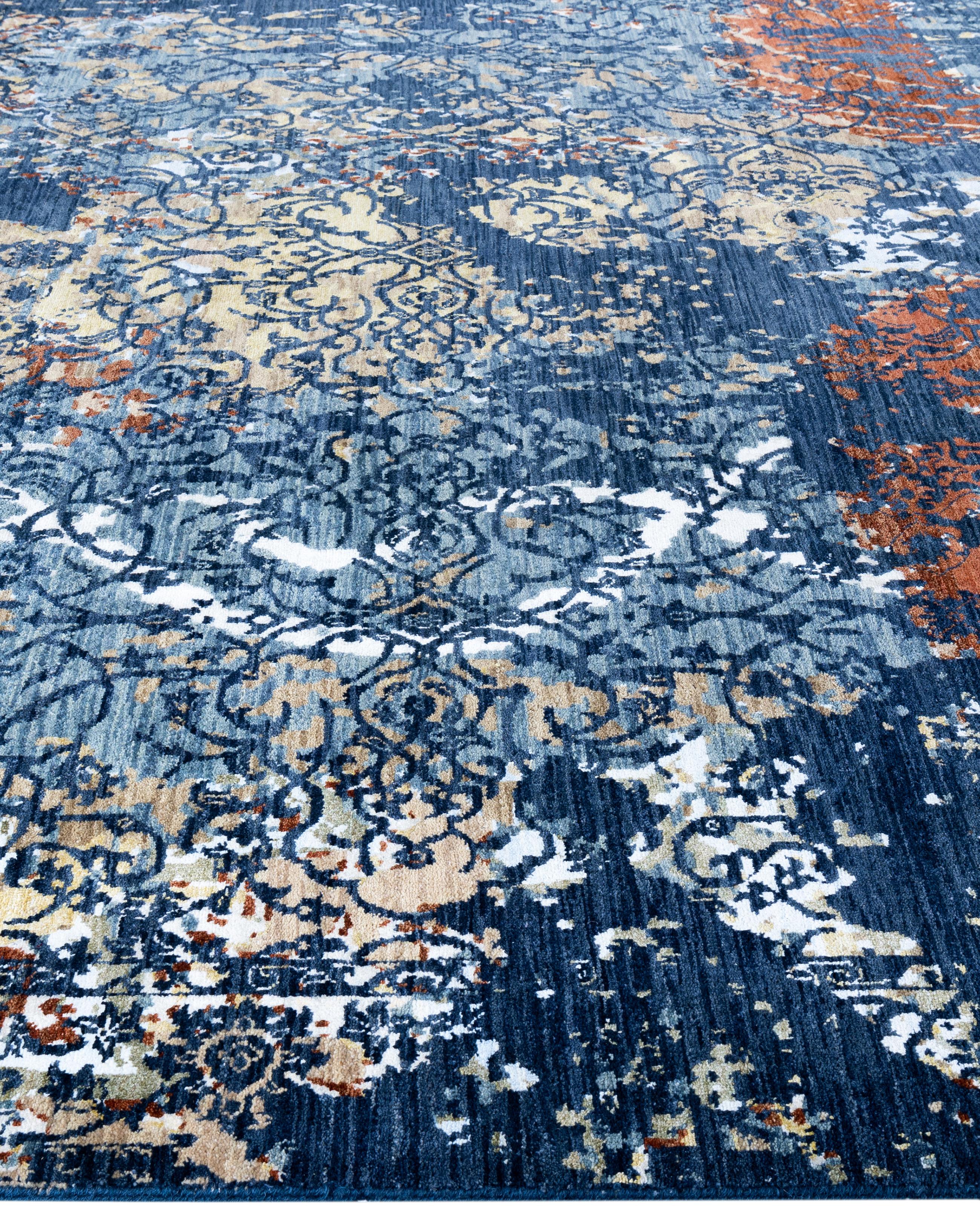 Annodato a mano Traditional Abstract Wool, Silk Hand Knoted Navy Area Rugs 9' 2
