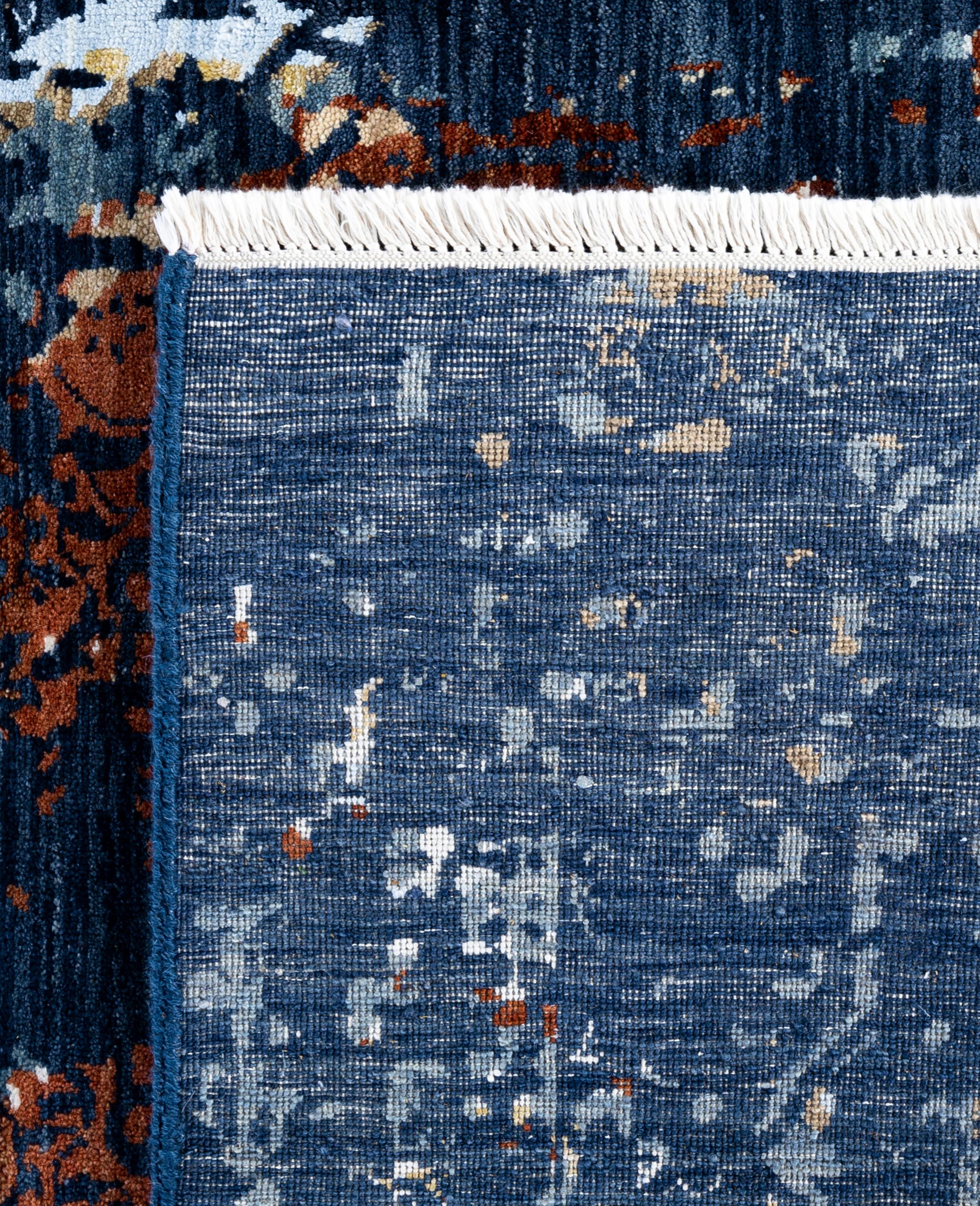 Traditional Abstract Wool, Silk Hand Knoted Navy Area Rugs 9' 2
