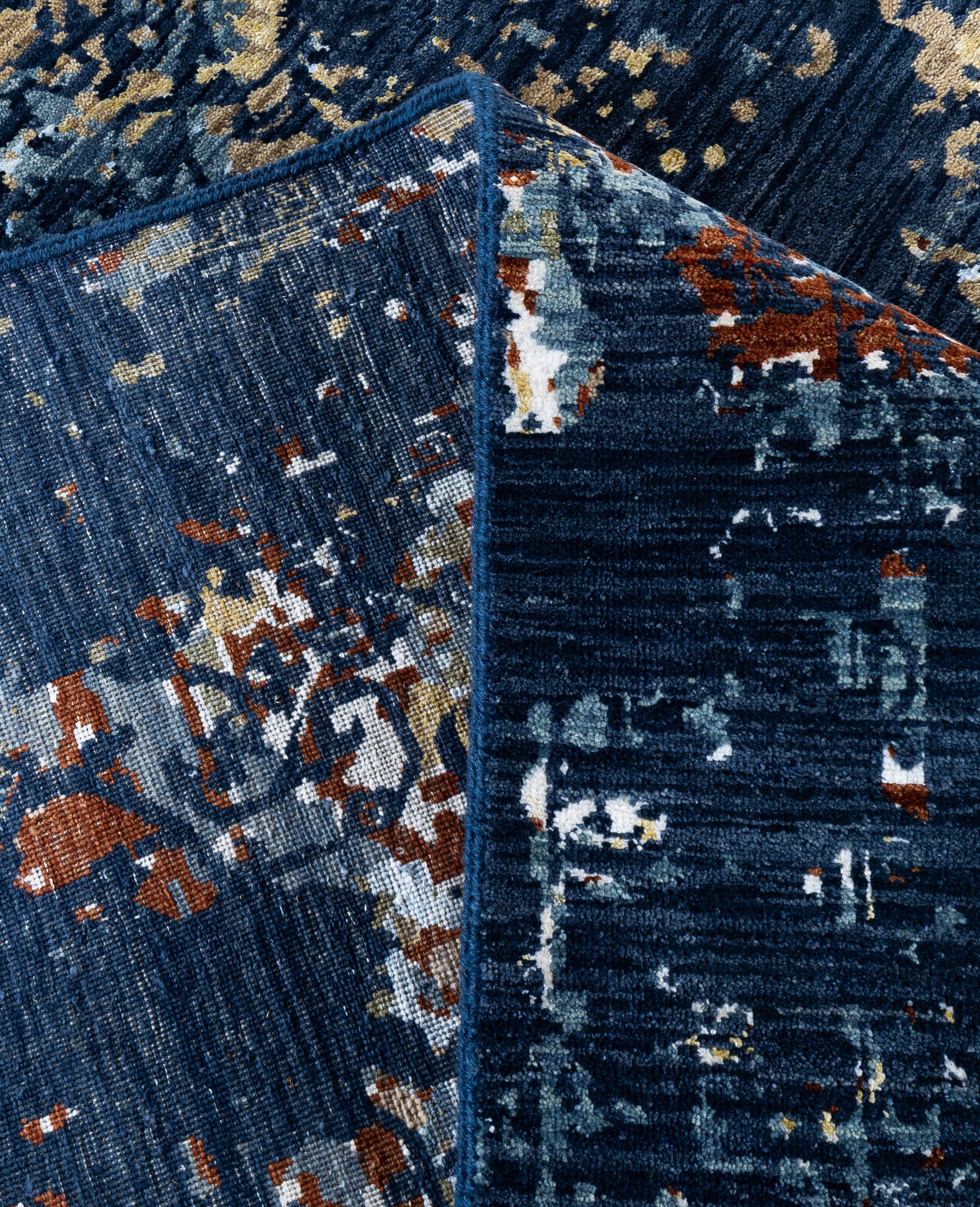 XXI secolo e contemporaneo Traditional Abstract Wool, Silk Hand Knoted Navy Area Rugs 9' 2