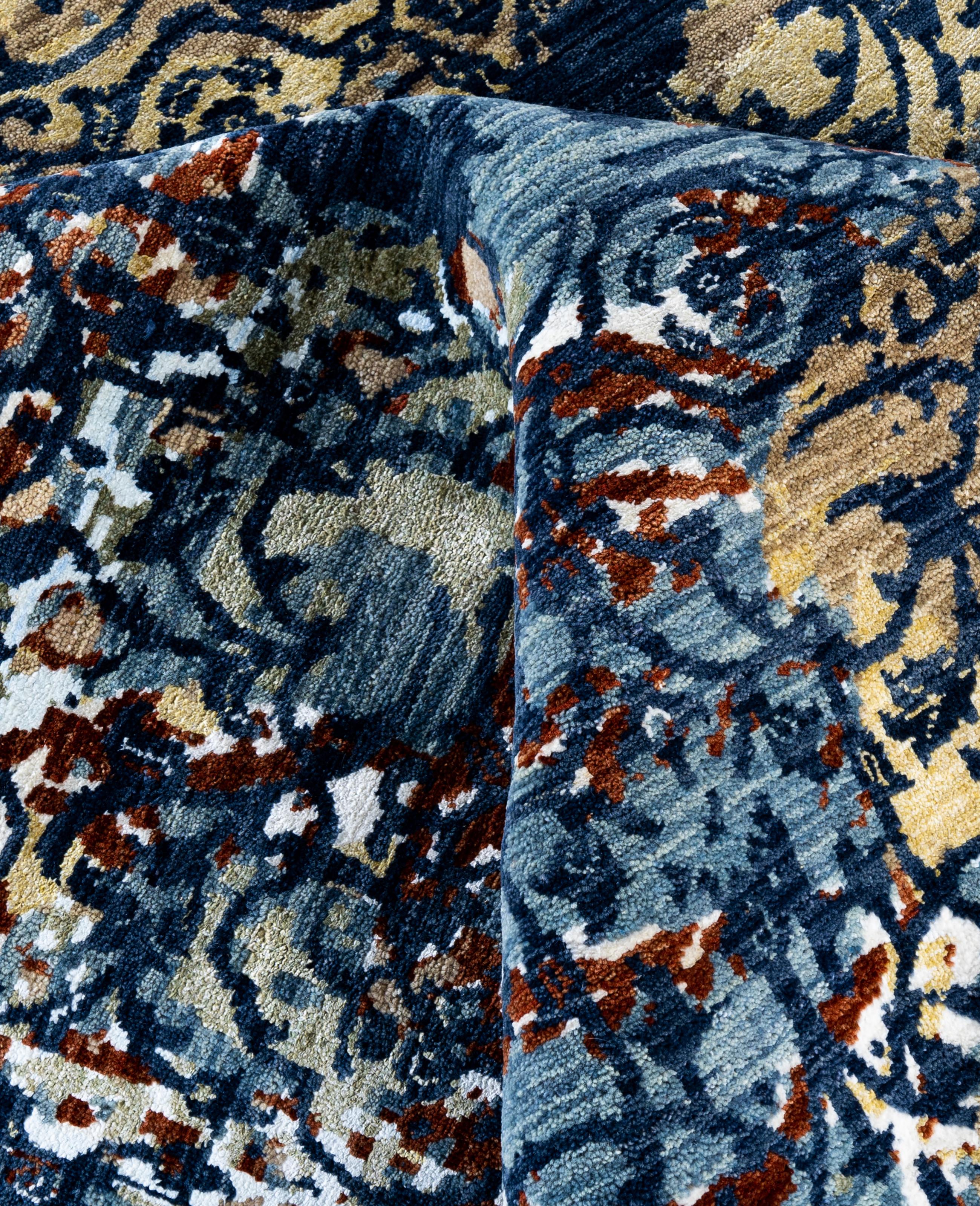 Lana Traditional Abstract Wool, Silk Hand Knoted Navy Area Rugs 9' 2