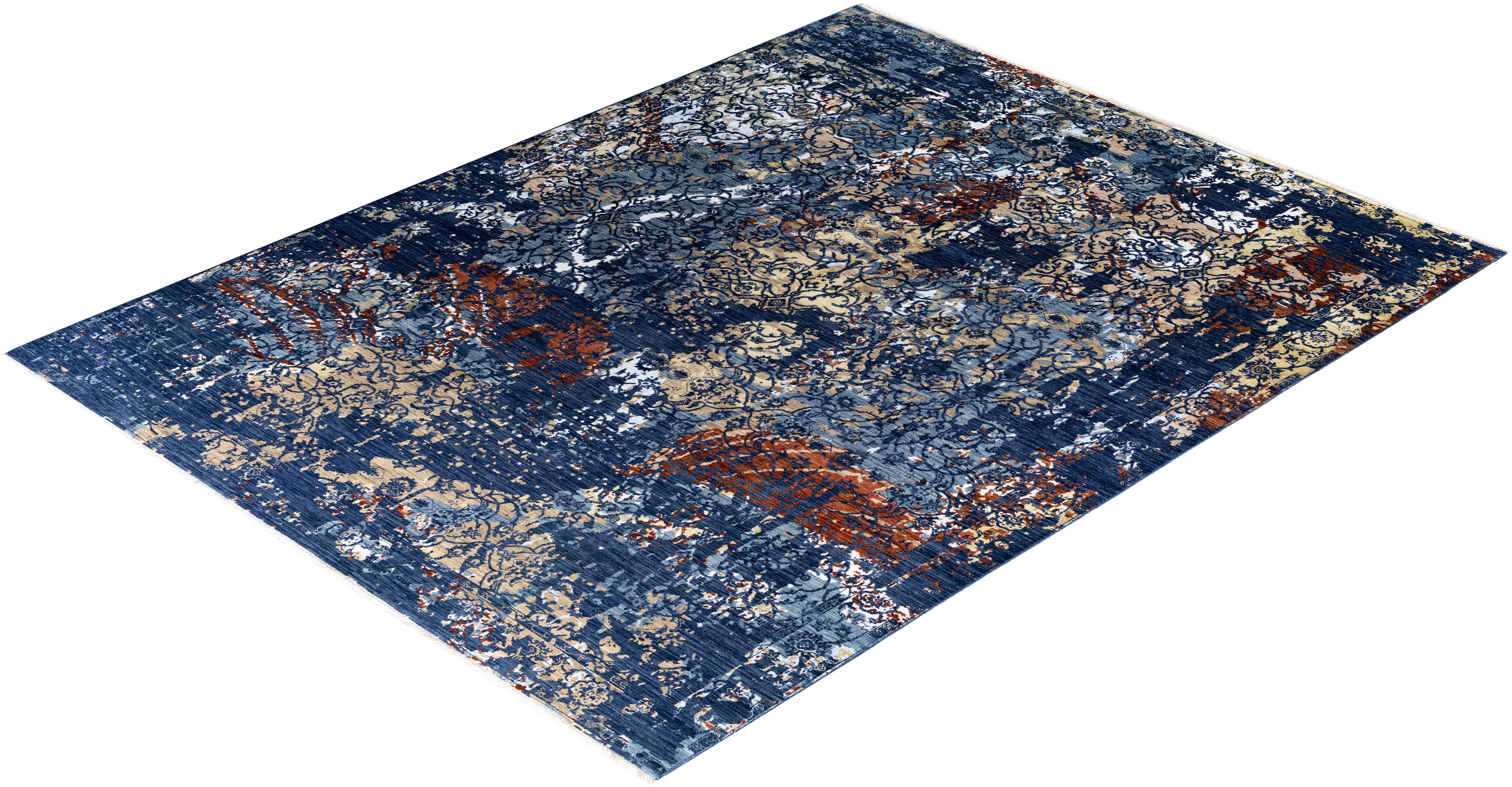 Traditional Abstract Wool, Silk Hand Knoted Navy Area Rugs 9' 2