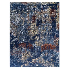 Traditional Abstract Wool, Silk Hand Knotted Navy Area Rug 9' 2" x 11' 10"