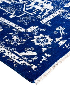 Traditional Abstract Wool, Silk Hand Knotted Navy Area Rug 9' 2" x 12' 1"