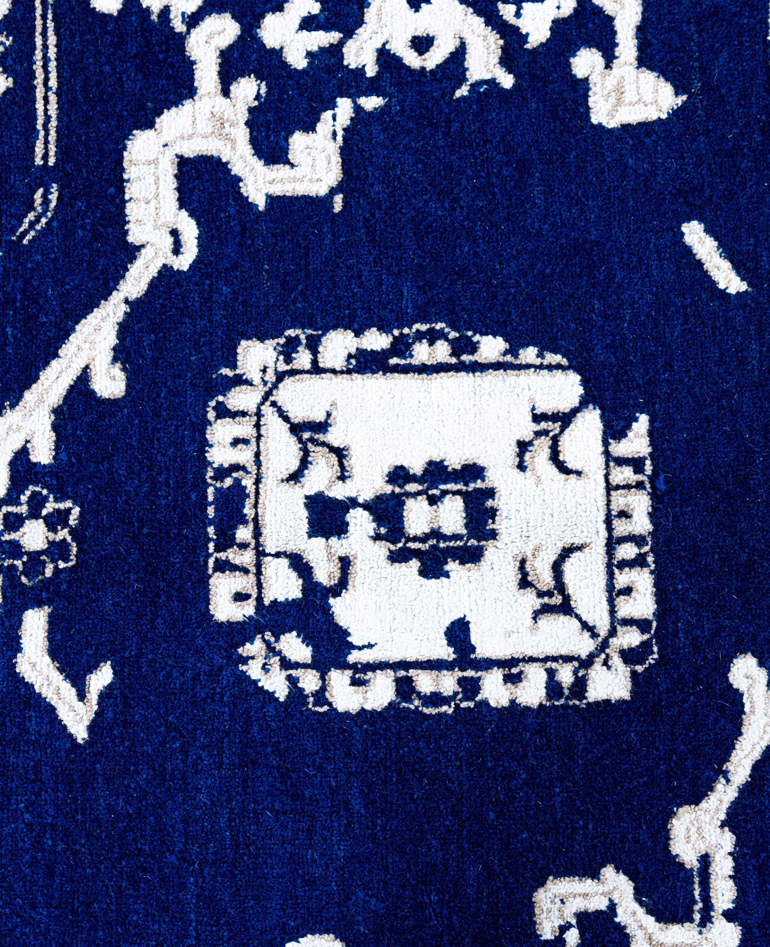 Indiano Traditional Abstract Wool, Silk Hand Knoted Navy Area Rugs 9' 2