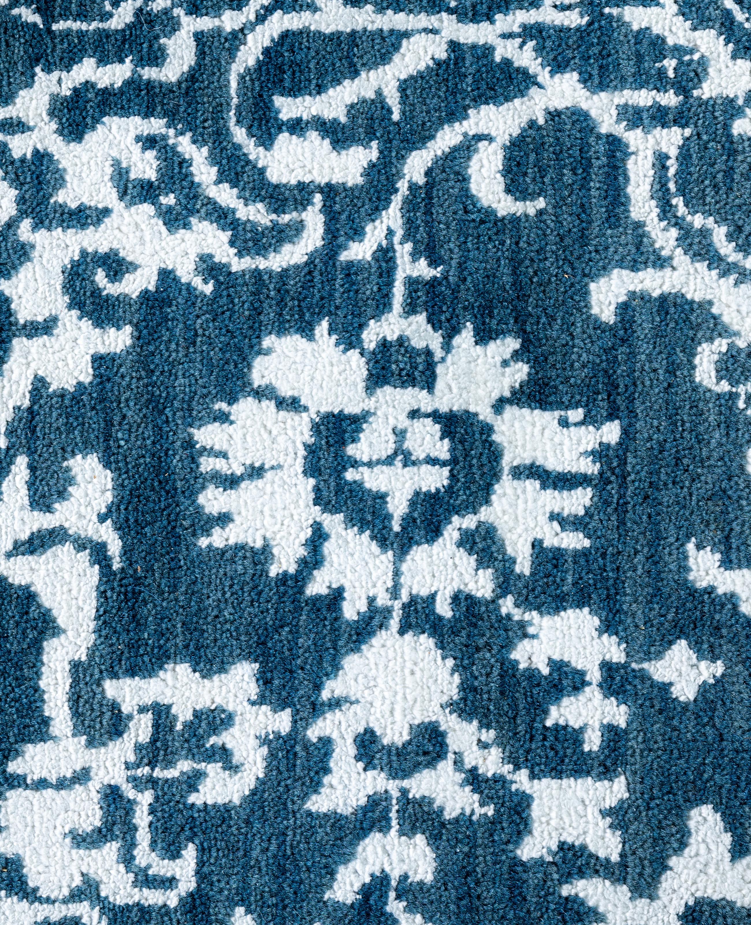 Indiano Traditional Abstract Wool, Silk Hand Knoted Navy Area Rugs 9' 2