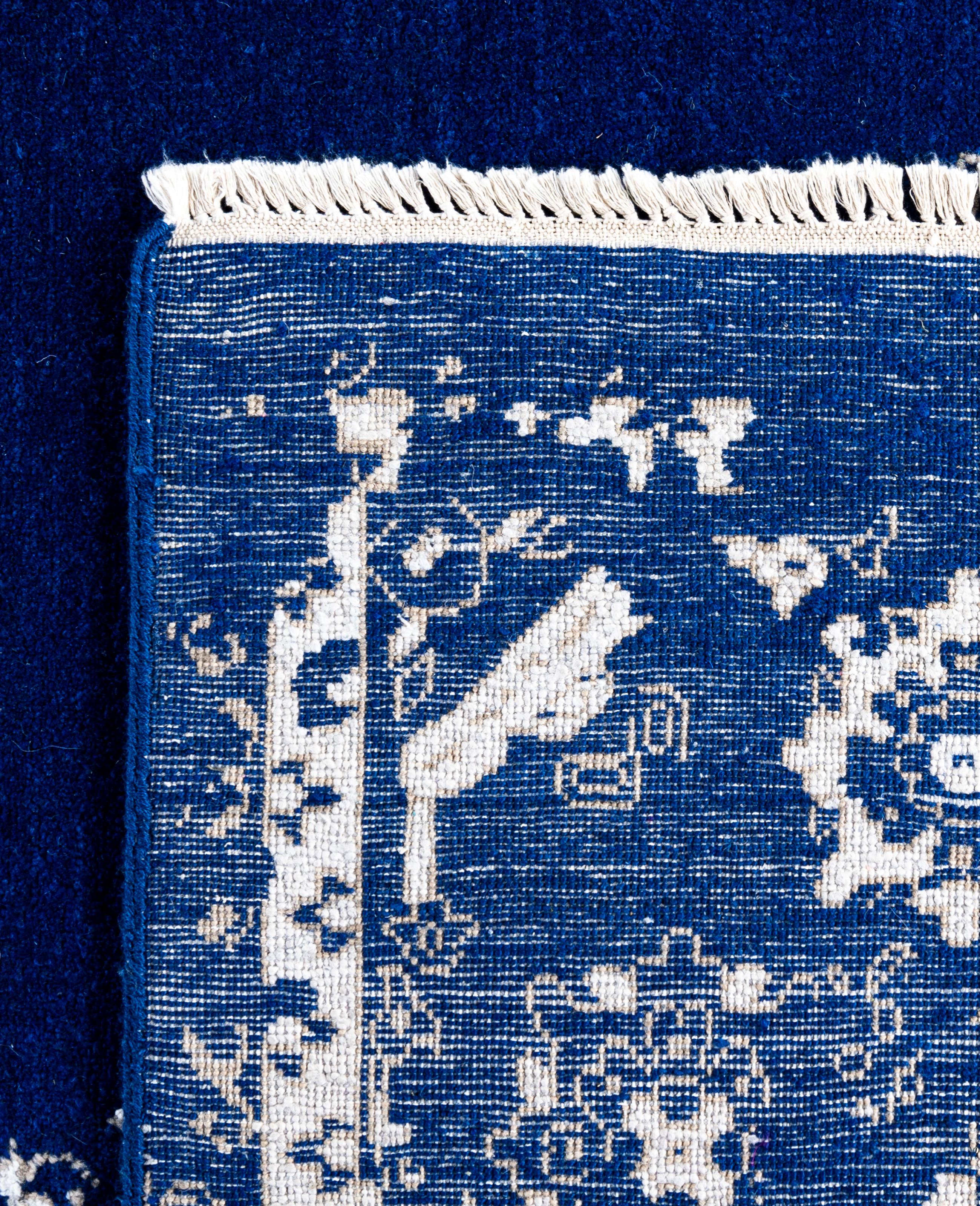 Traditional Abstract Wool, Silk Hand Knoted Navy Area Rugs 9' 2