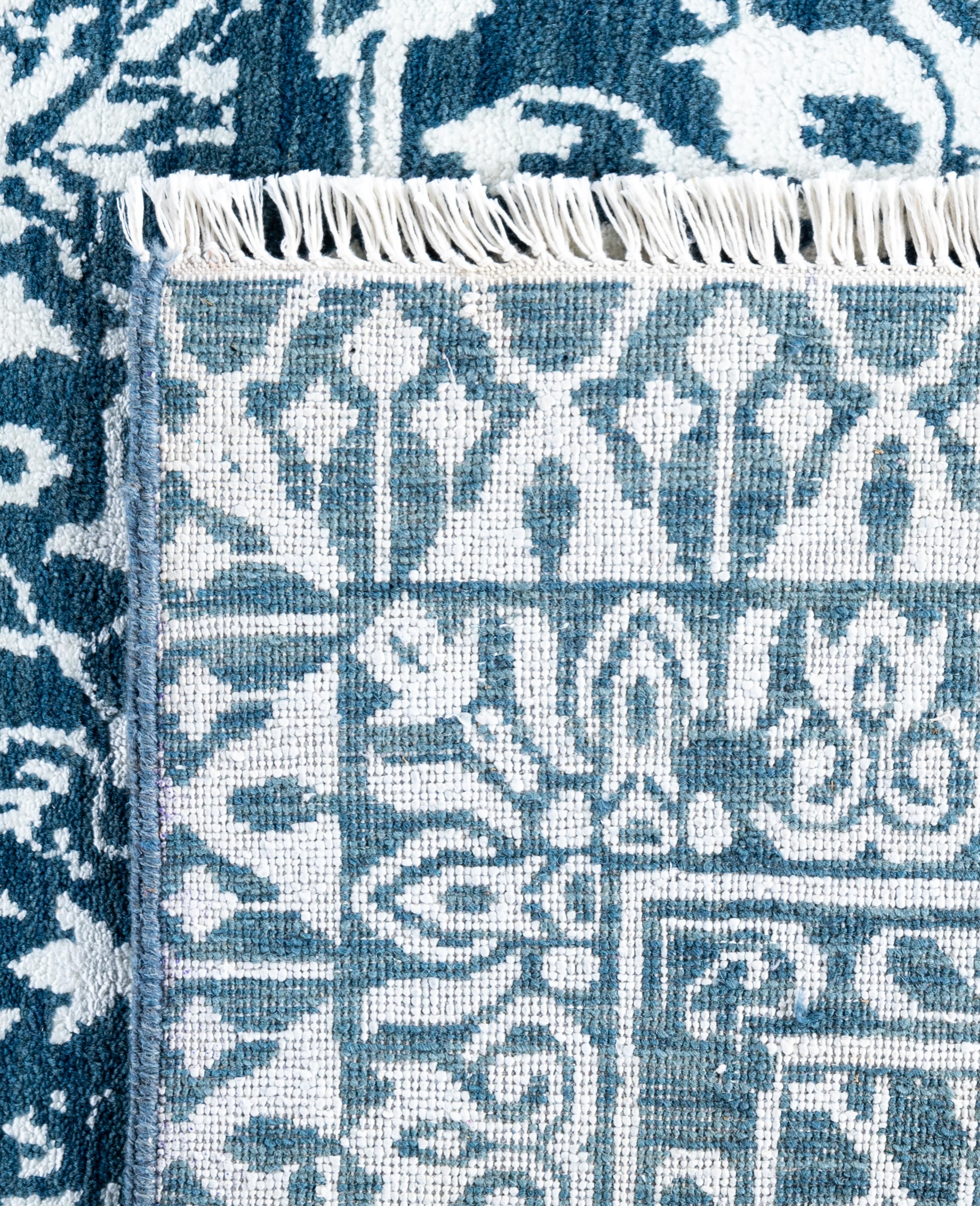Traditional Abstract Wool, Silk Hand Knoted Navy Area Rugs 9' 2