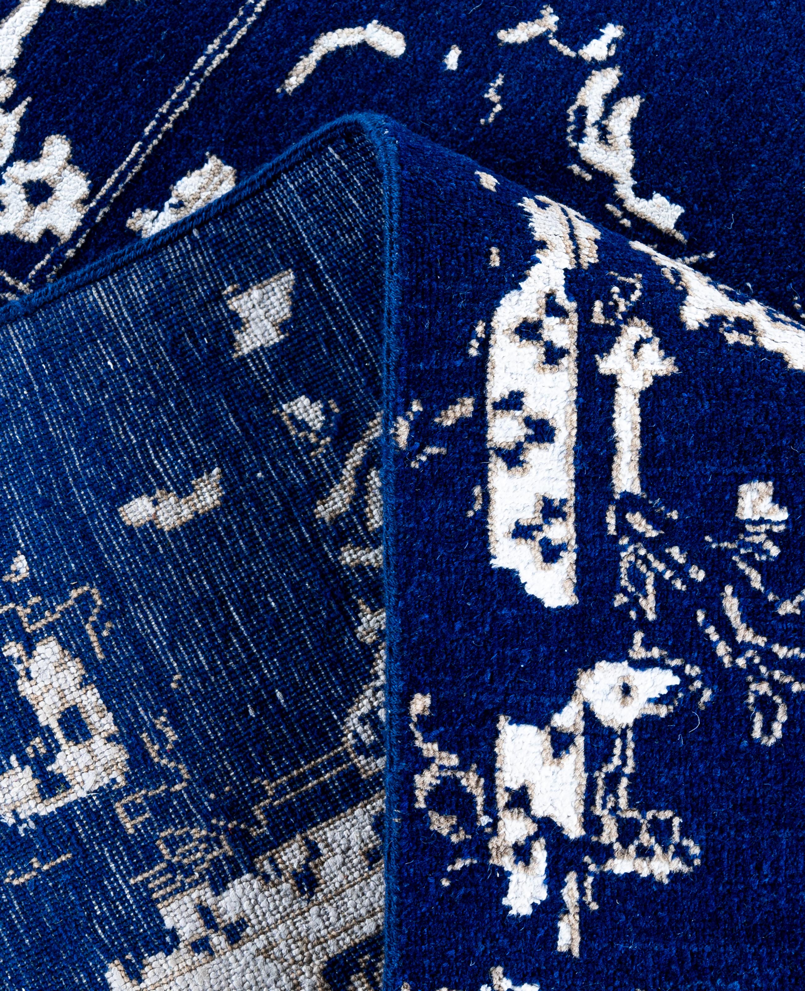 XXI secolo e contemporaneo Traditional Abstract Wool, Silk Hand Knoted Navy Area Rugs 9' 2