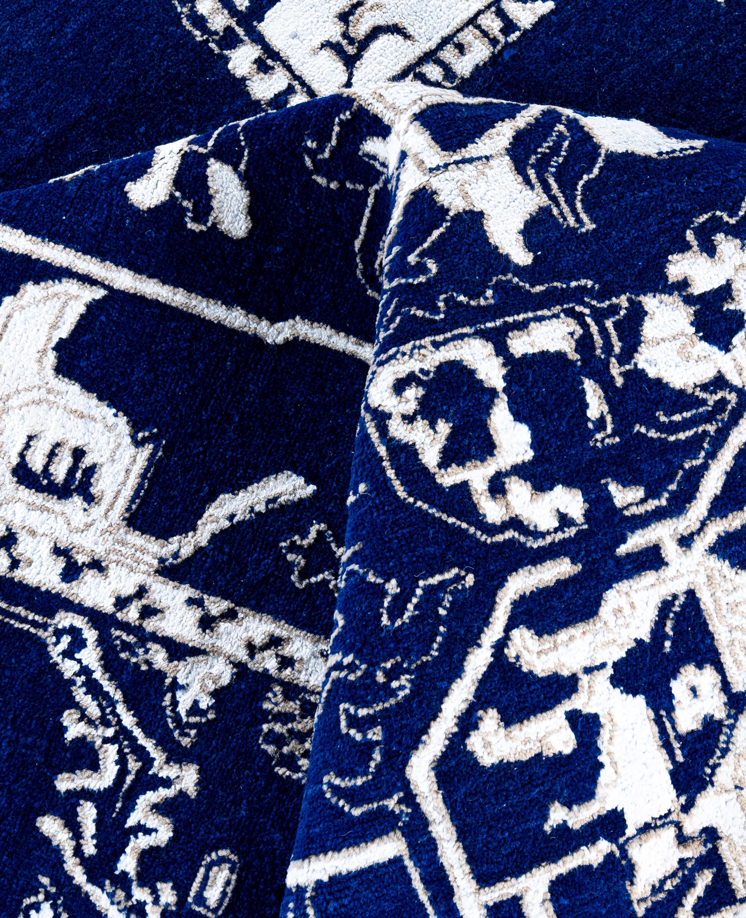 Lana Traditional Abstract Wool, Silk Hand Knoted Navy Area Rugs 9' 2