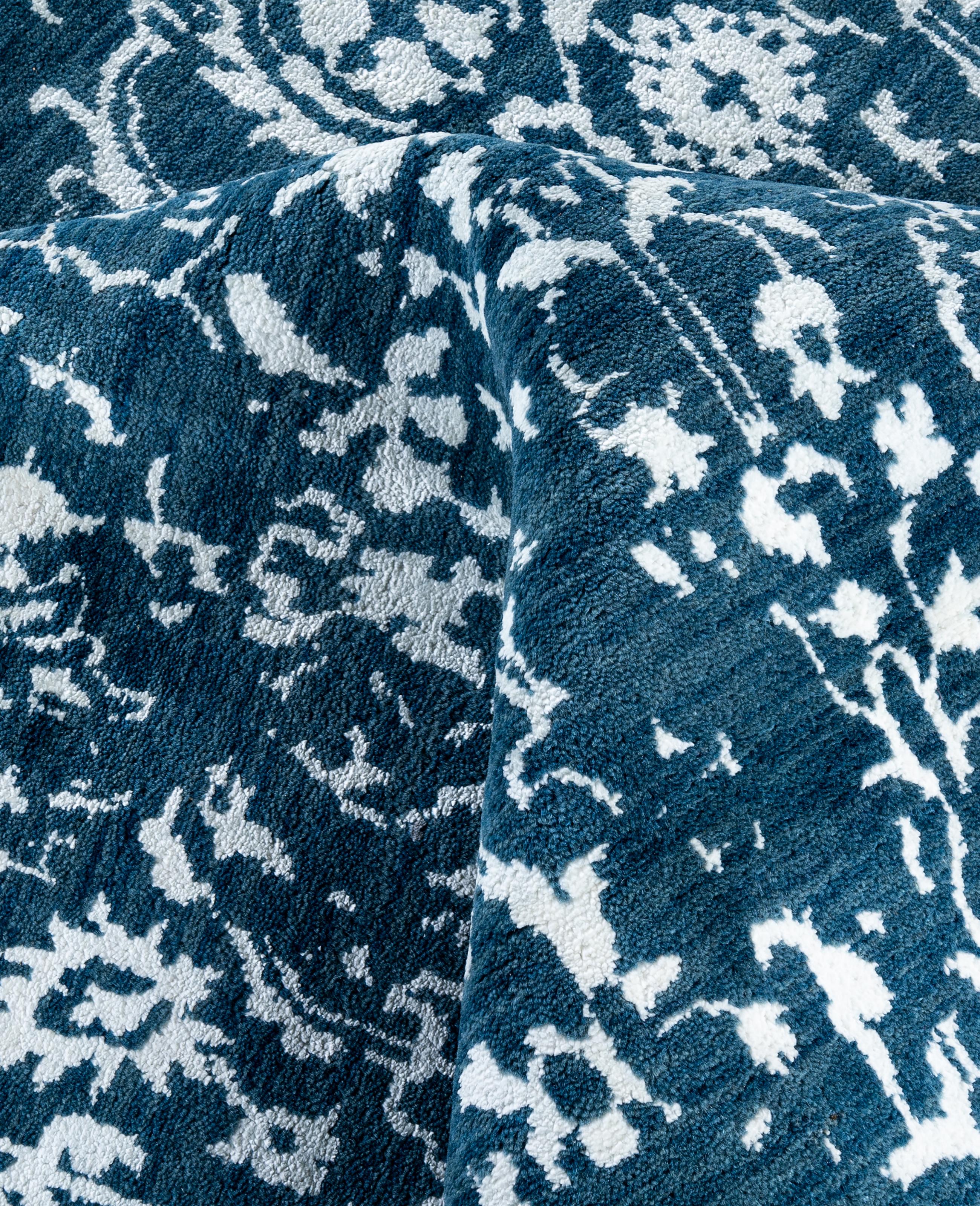 Lana Traditional Abstract Wool, Silk Hand Knoted Navy Area Rugs 9' 2