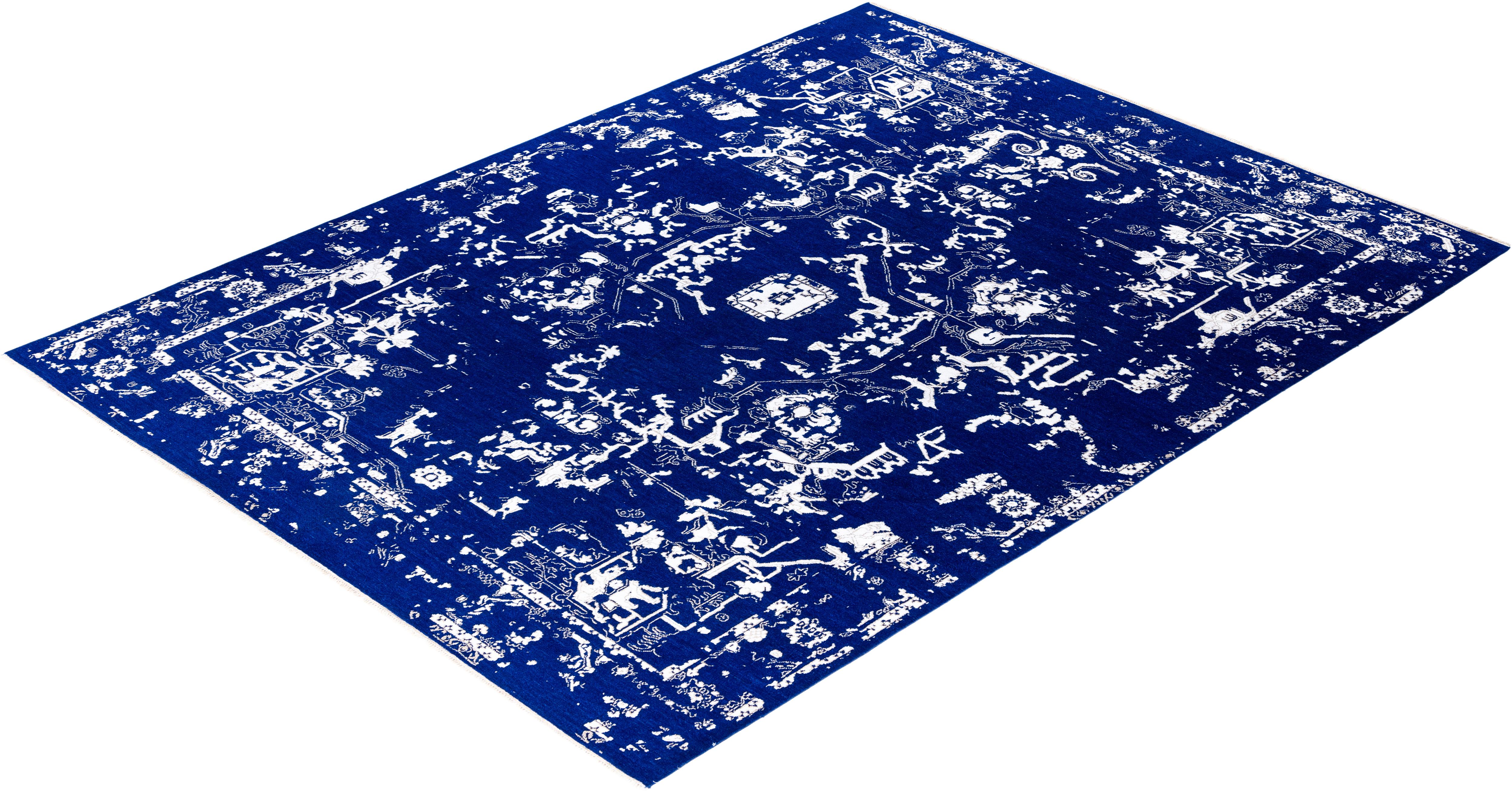 Traditional Abstract Wool, Silk Hand Knoted Navy Area Rugs 9' 2