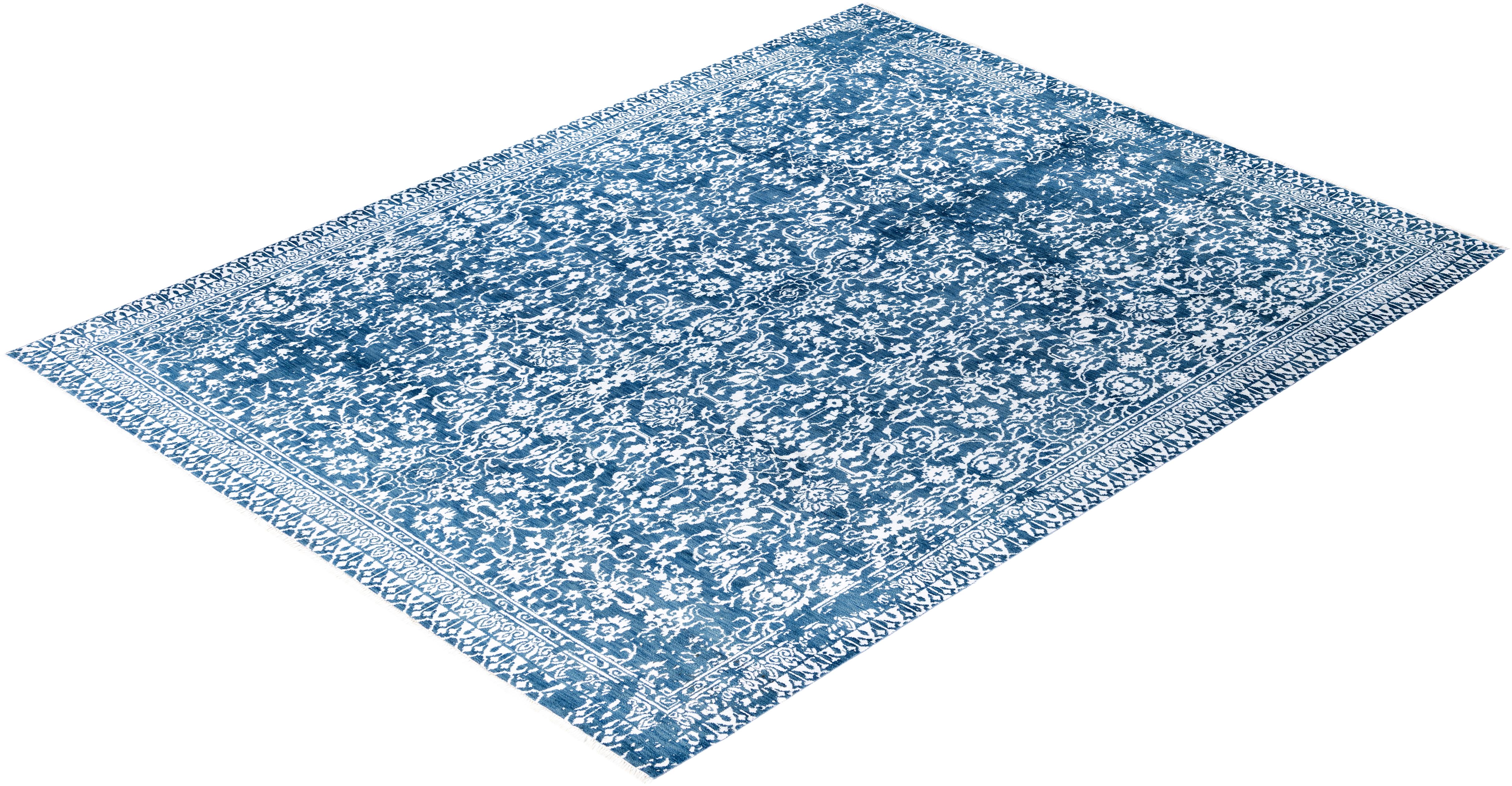 Traditional Abstract Wool, Silk Hand Knoted Navy Area Rugs 9' 2