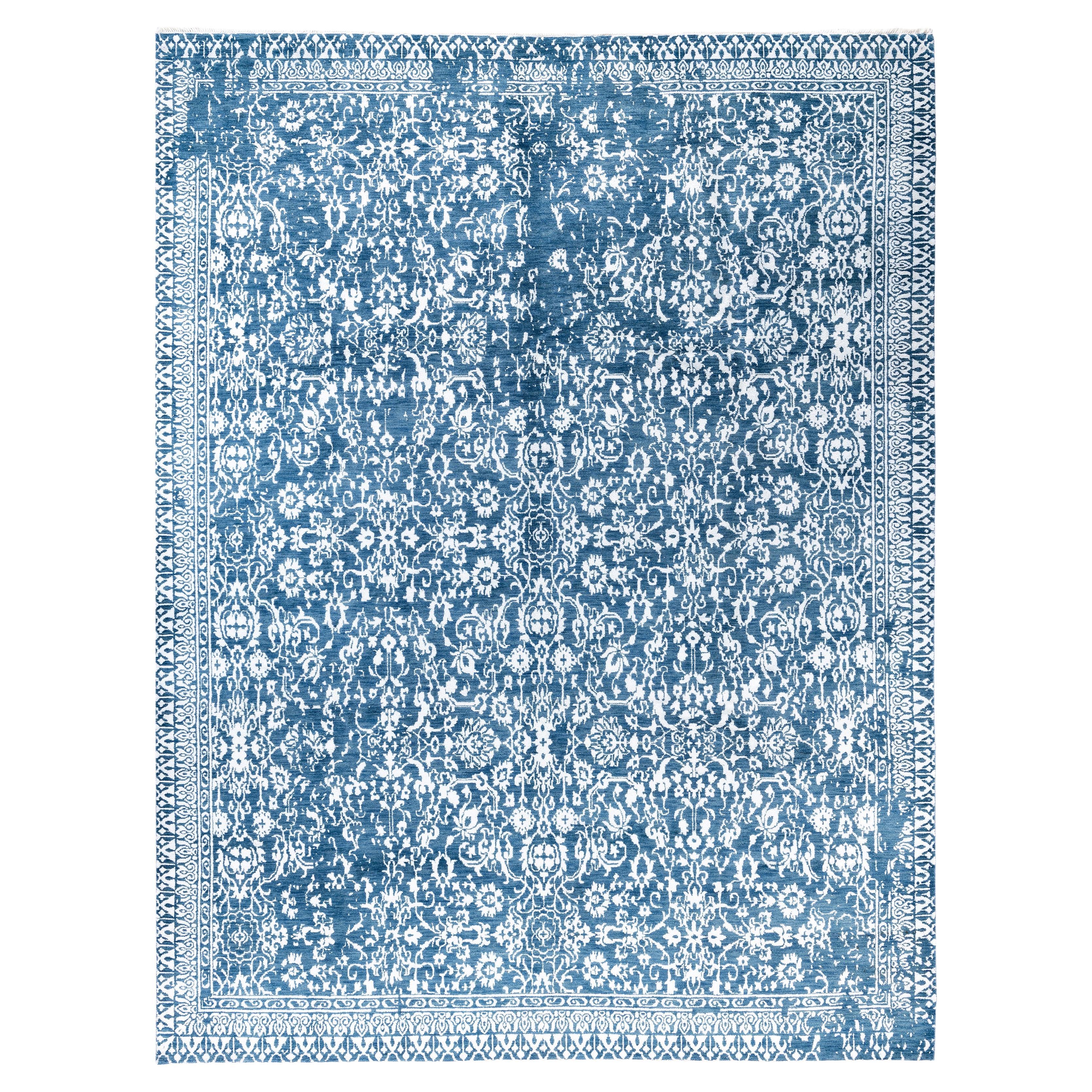 Traditional Abstract Wool, Silk Hand Knoted Navy Area Rugs 9' 2" x 12' 1"