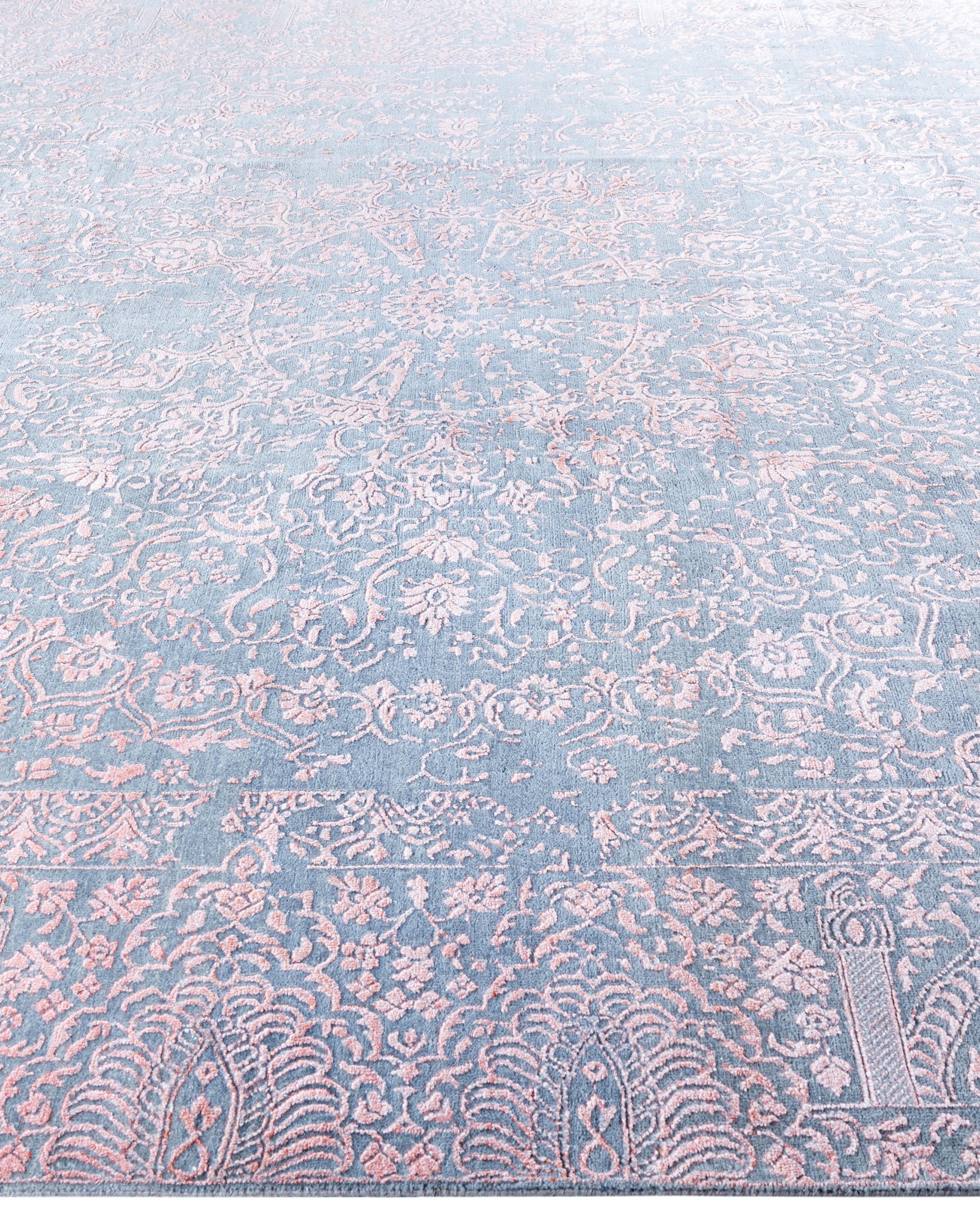Annodato a mano Traditional Abstract Wool, Silk Hand Knotted Pink Area Rugs 9' 1