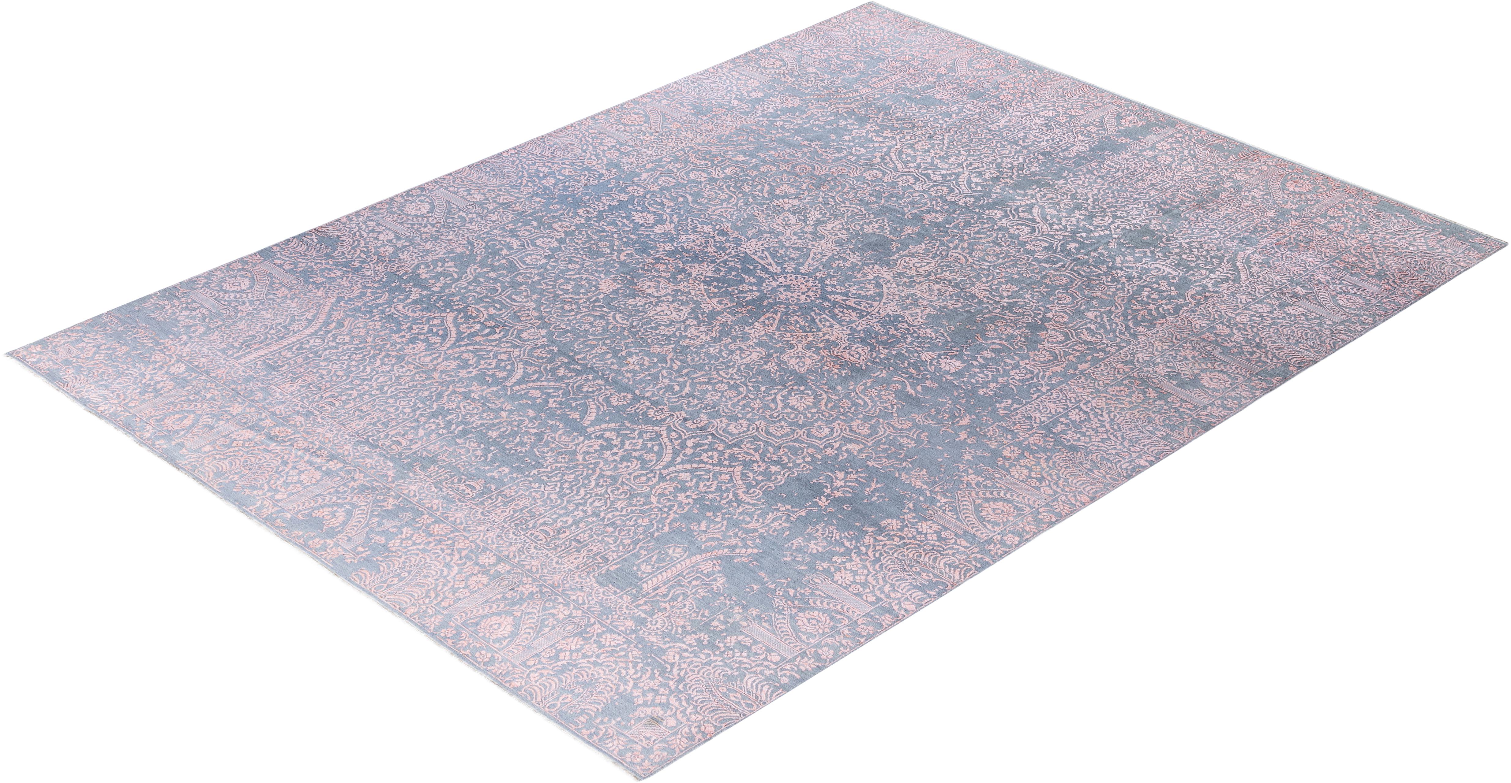 Traditional Abstract Wool, Silk Hand Knotted Pink Area Rugs 9' 1