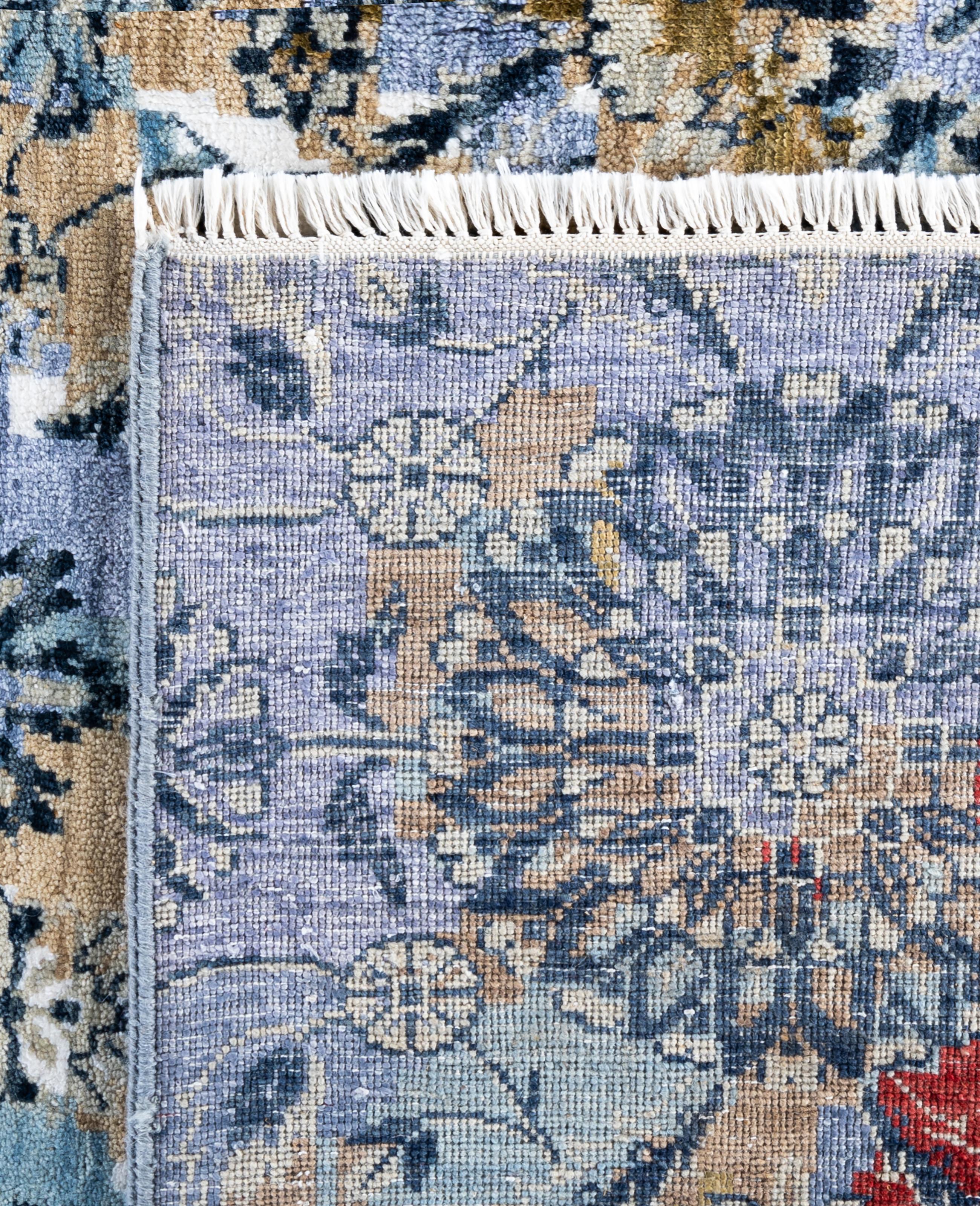 Traditional Abstract Wool, Silk Hand Knotted Purple Area Rugs 8' 0