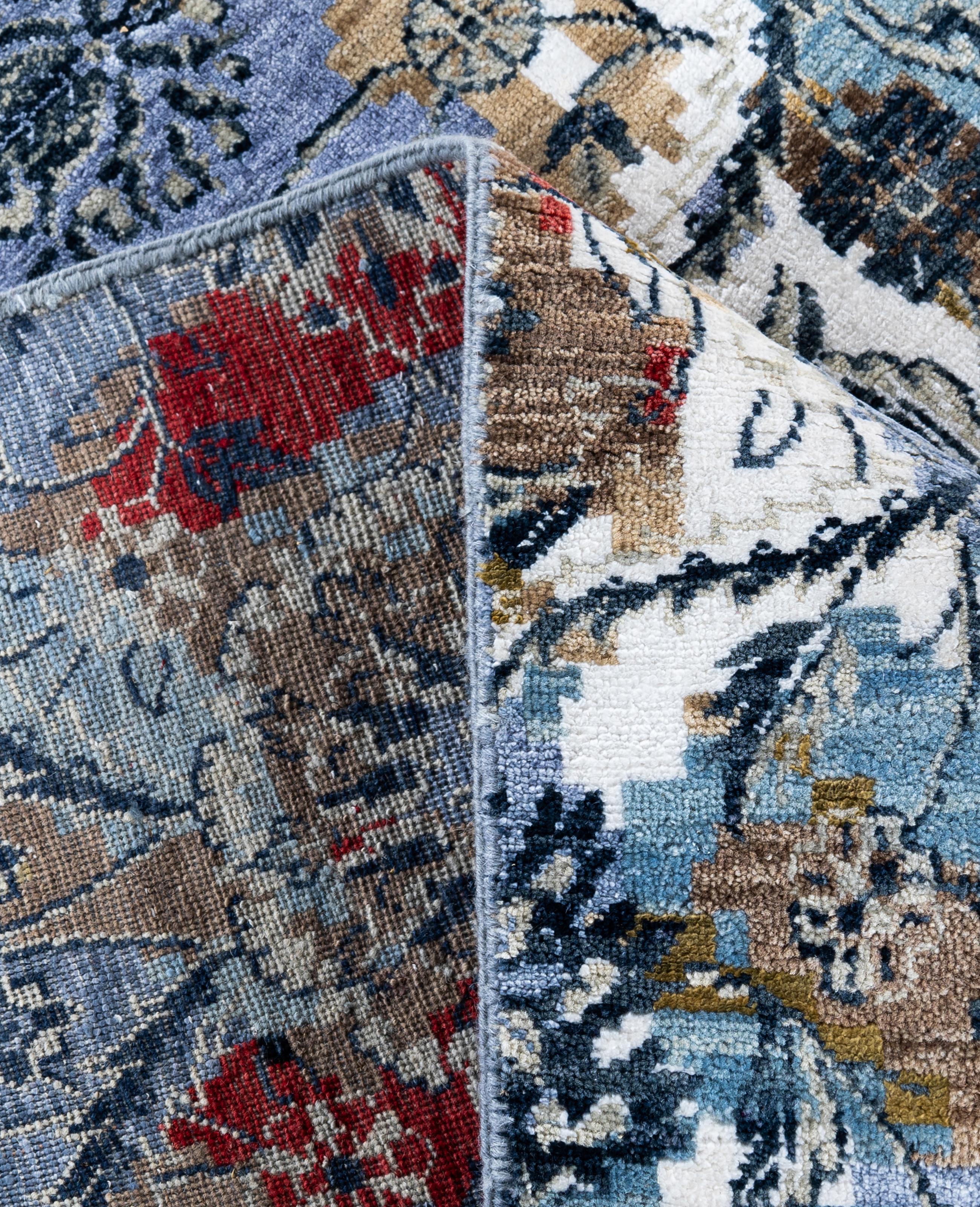 XXI secolo e contemporaneo Traditional Abstract Wool, Silk Hand Knotted Purple Area Rugs 8' 0