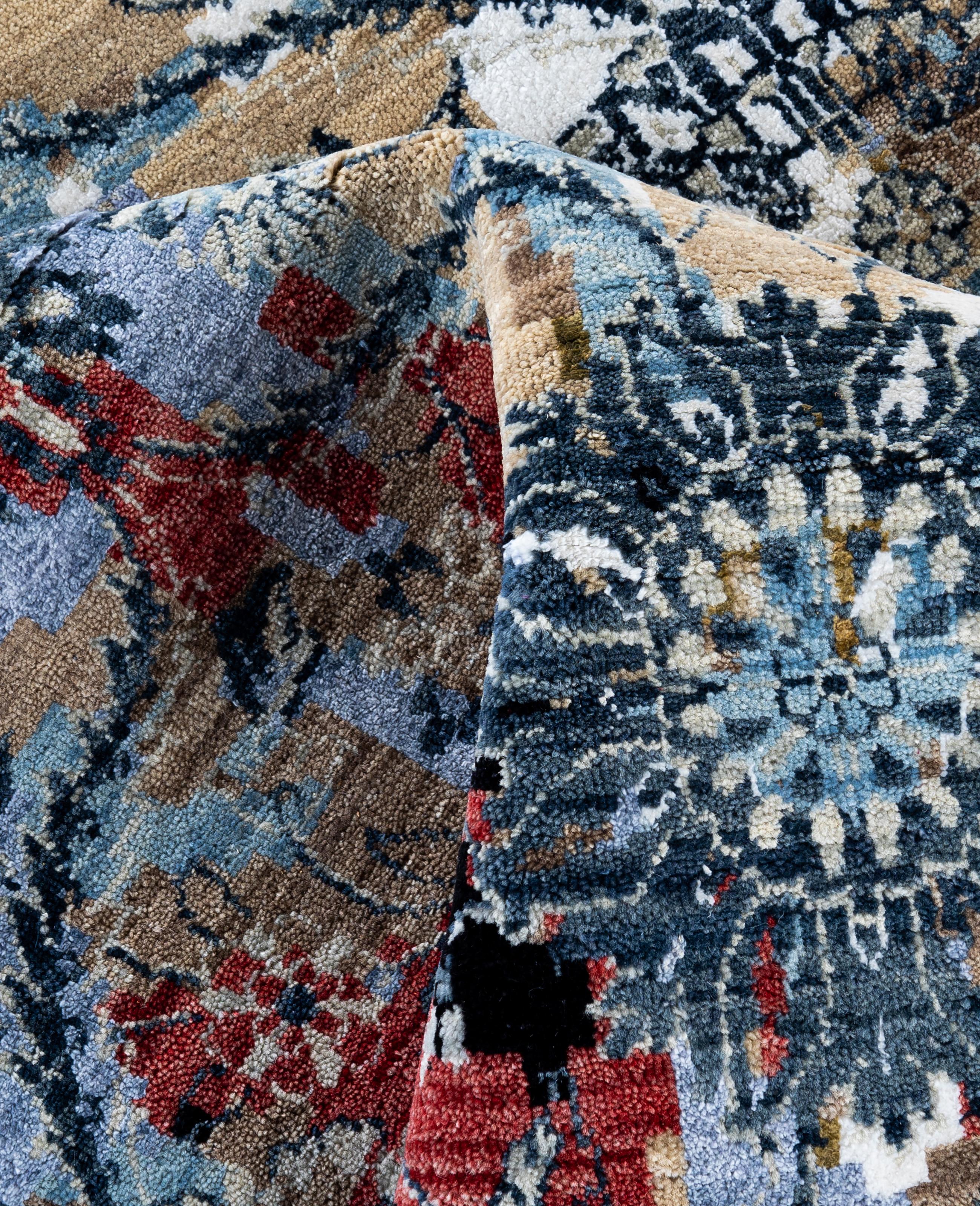 Lana Traditional Abstract Wool, Silk Hand Knotted Purple Area Rugs 8' 0