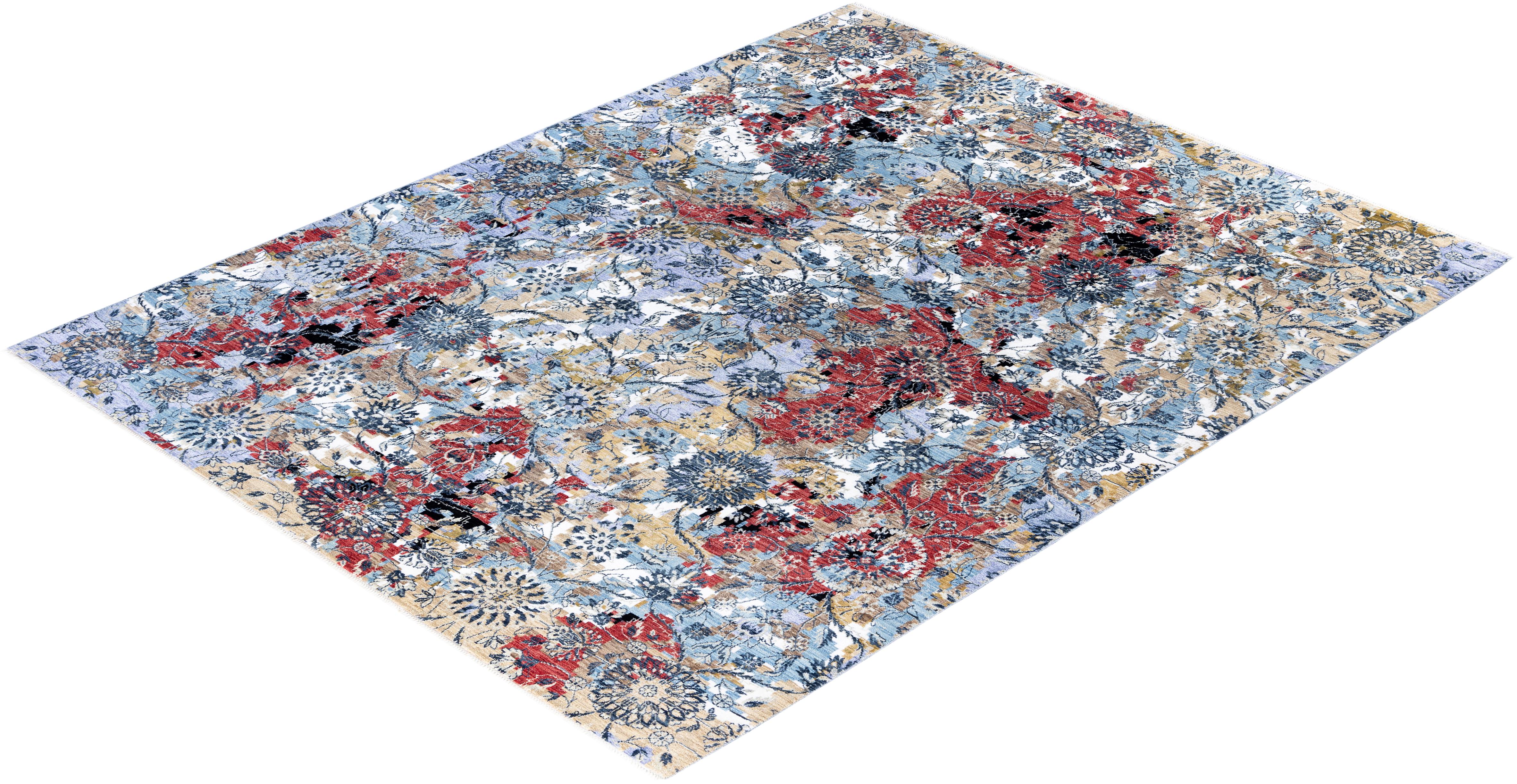 Traditional Abstract Wool, Silk Hand Knotted Purple Area Rugs 8' 0