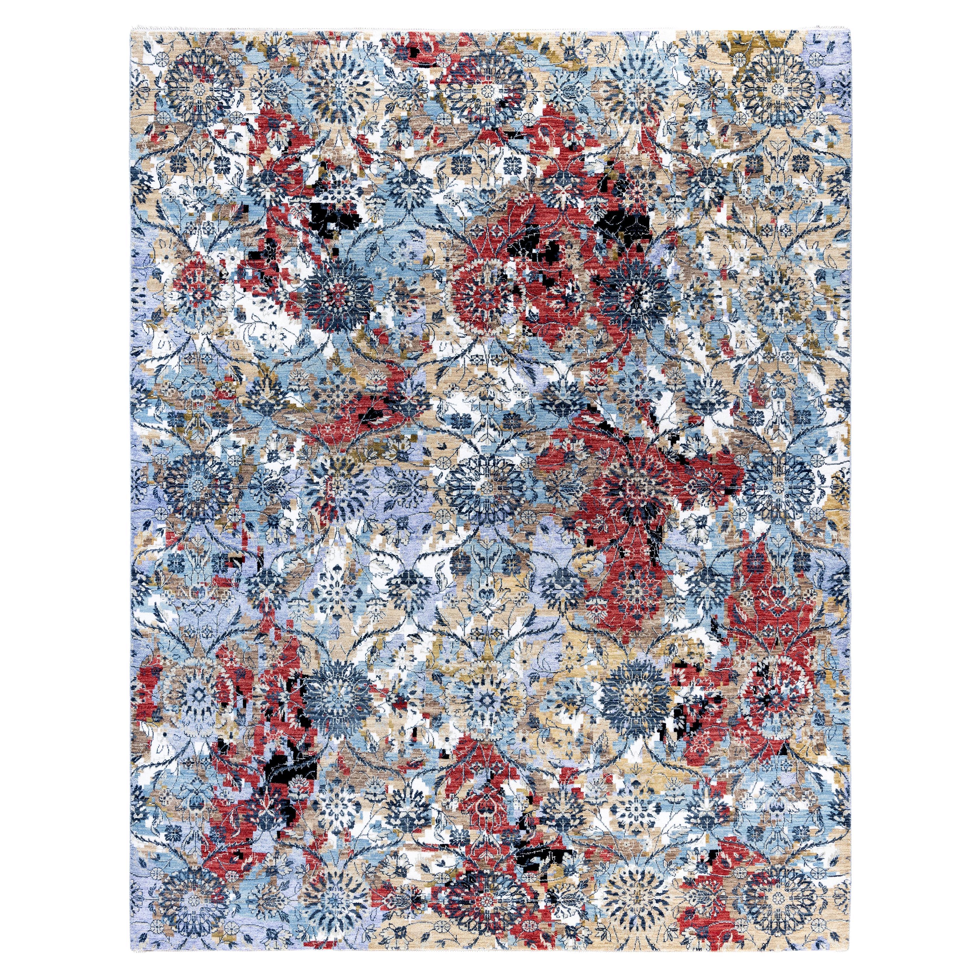 Traditional Abstract Wool, Silk Hand Knotted Purple Area Rugs 8' 0" x 10' 3"
