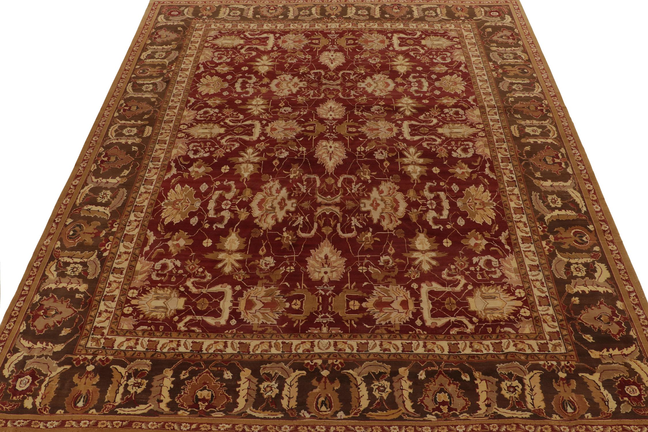Chinese Rug & Kilim's Traditional Agra Style Rug in Red, Beige and Brown Floral Pattern For Sale