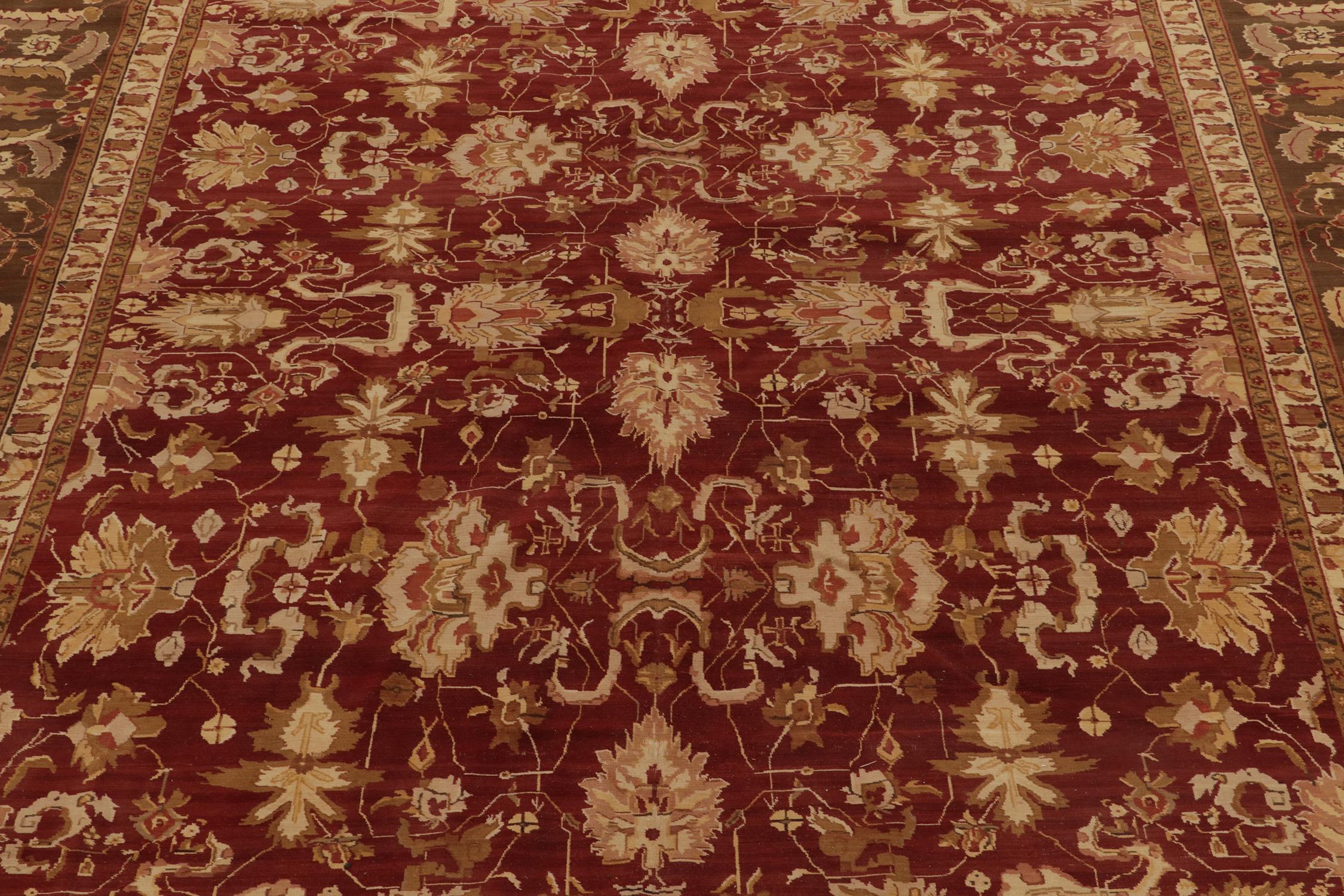 Traditioneller Teppich und Kelim-Teppich im Agra-Stil mit rotem, beigefarbenem und braunem Blumenmuster (Handgeknüpft) im Angebot