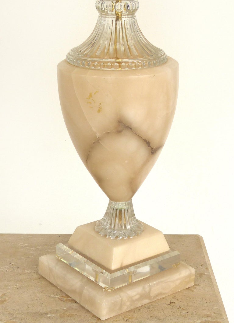 Traditional Alabaster Urn Form Table Lamps with Glass and Crystal