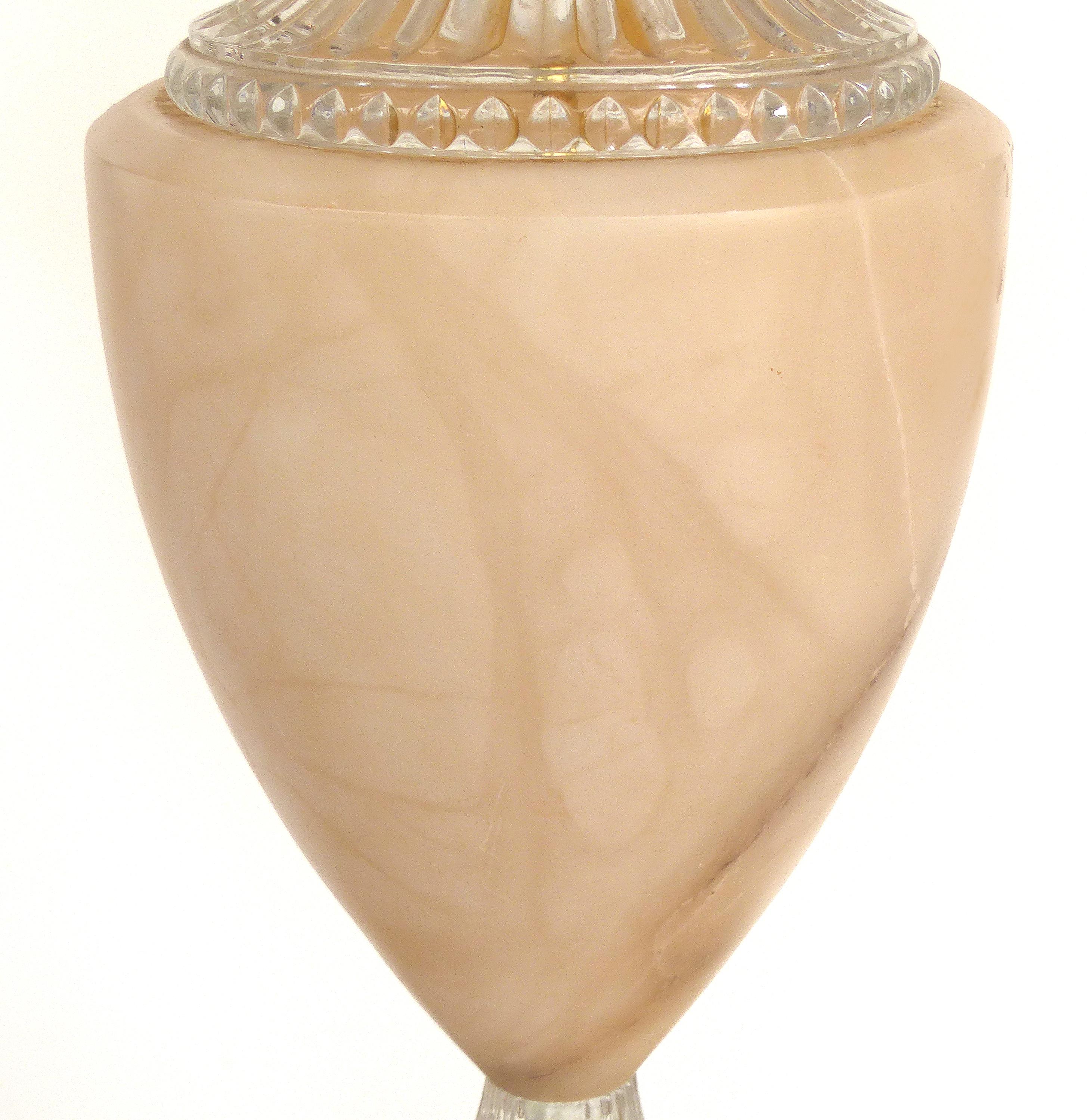 Traditional Alabaster Urn Form Table Lamps with Glass and Crystal Accents, Pair 2