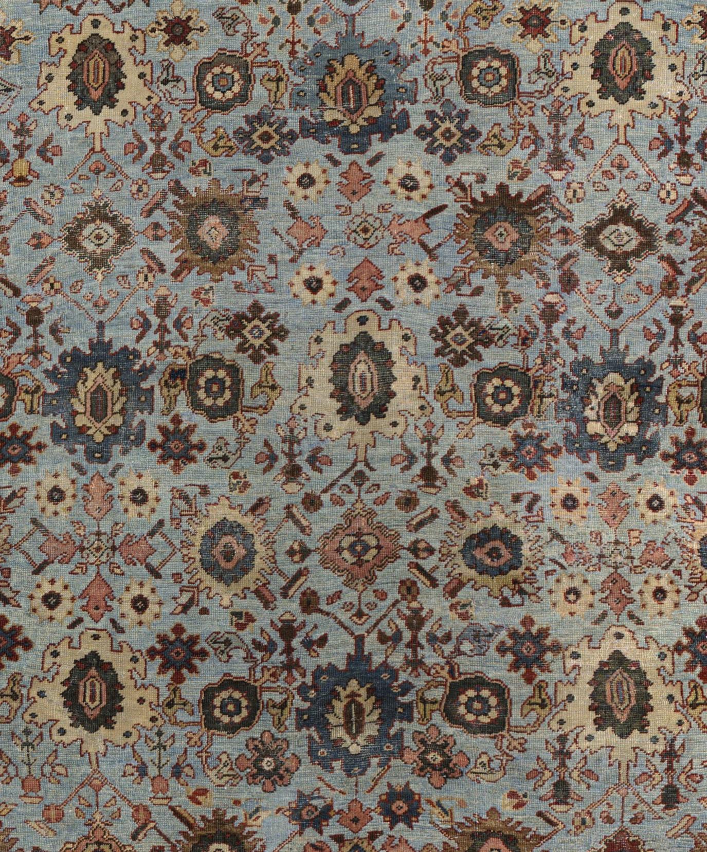 Traditioneller Allover-Webteppich, 7 Fuß × 9 Fuß, Hellblau und Rost (Wolle) im Angebot