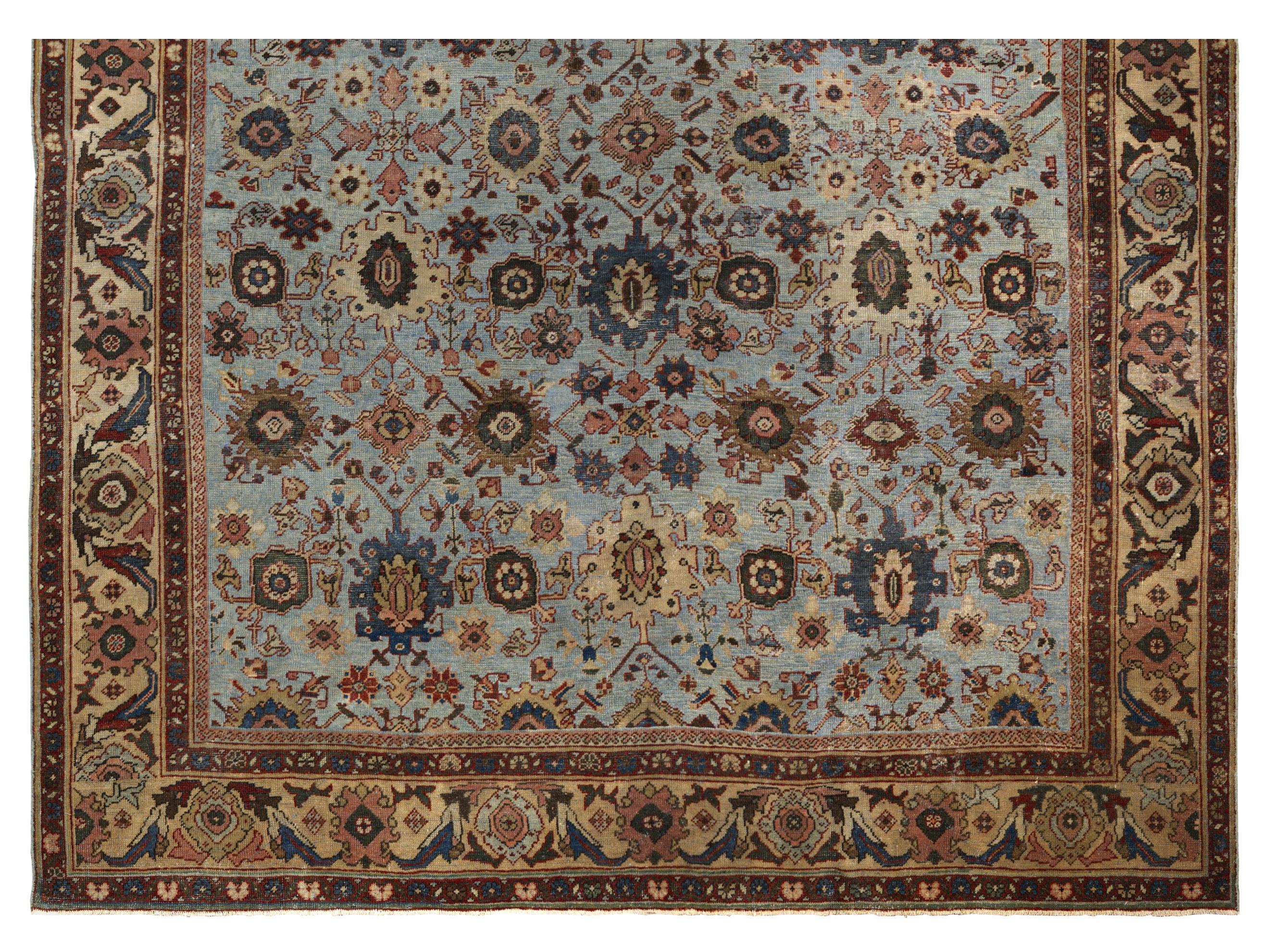 Traditioneller Allover-Webteppich, 7 Fuß × 9 Fuß, Hellblau und Rost im Angebot 1