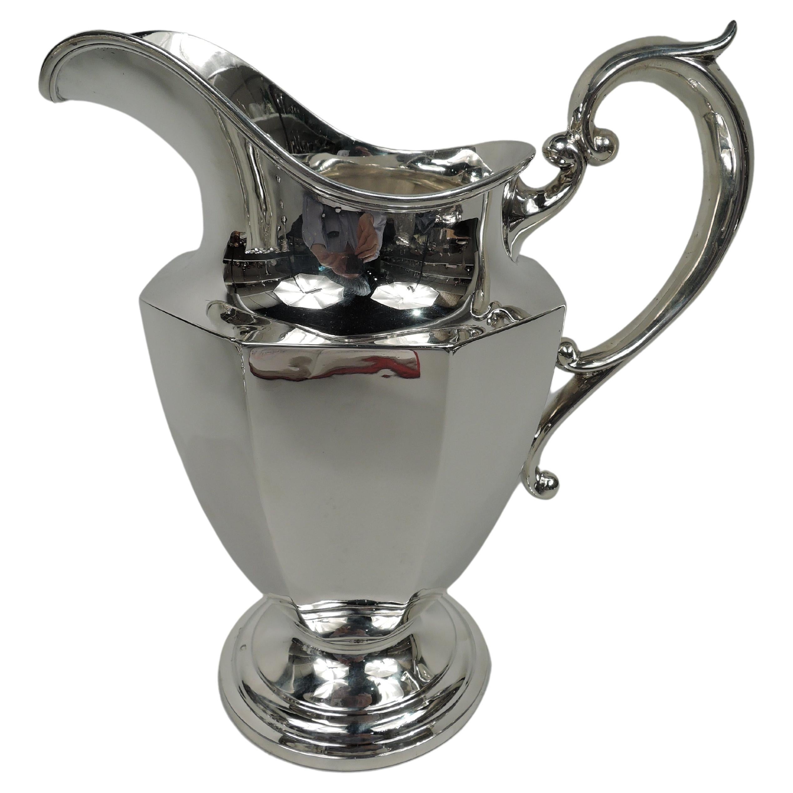 Traditional American Classical Sterling Silver Water Pitcher For Sale