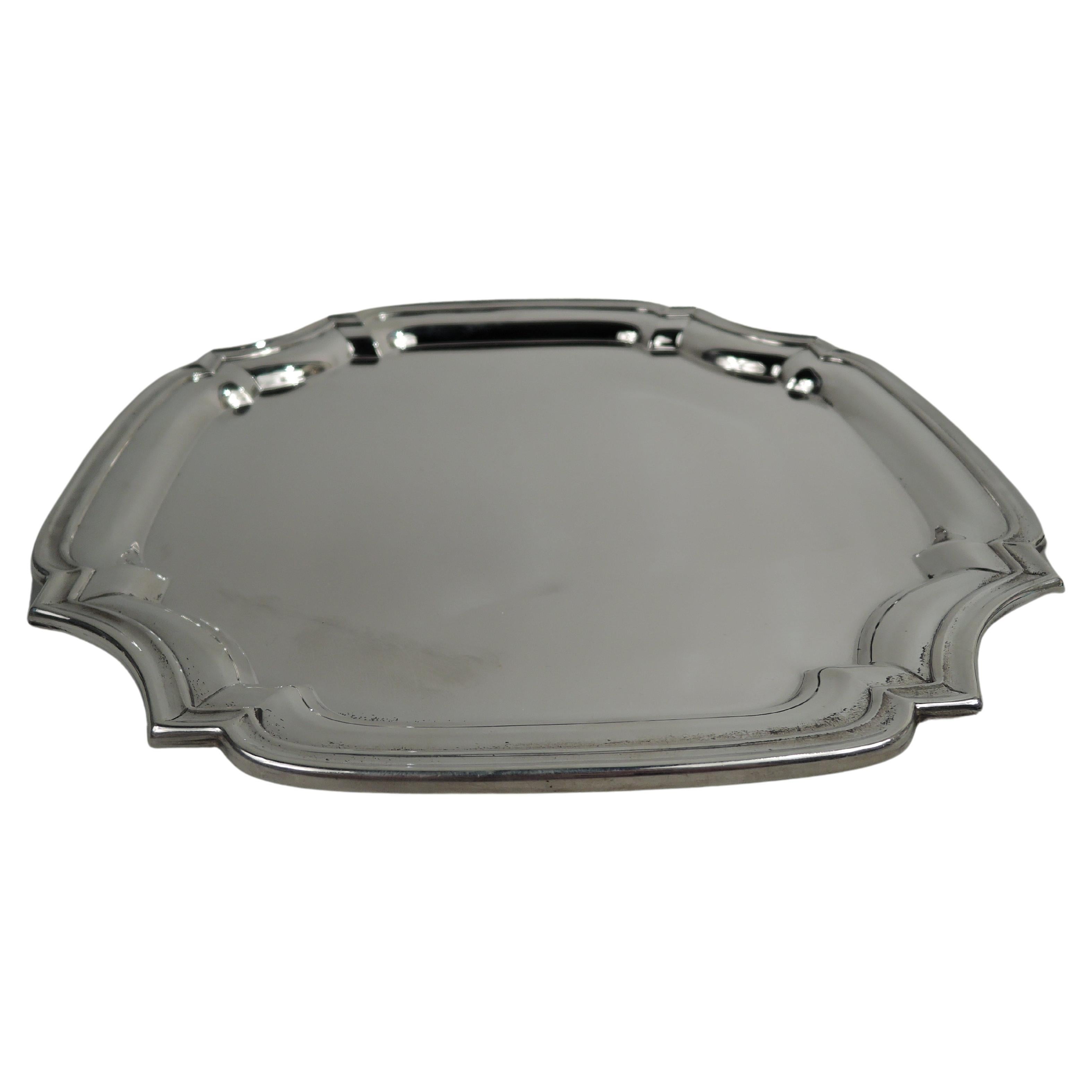 Traditional American Georgian Sterling Silver Square Cartouche Tray For Sale